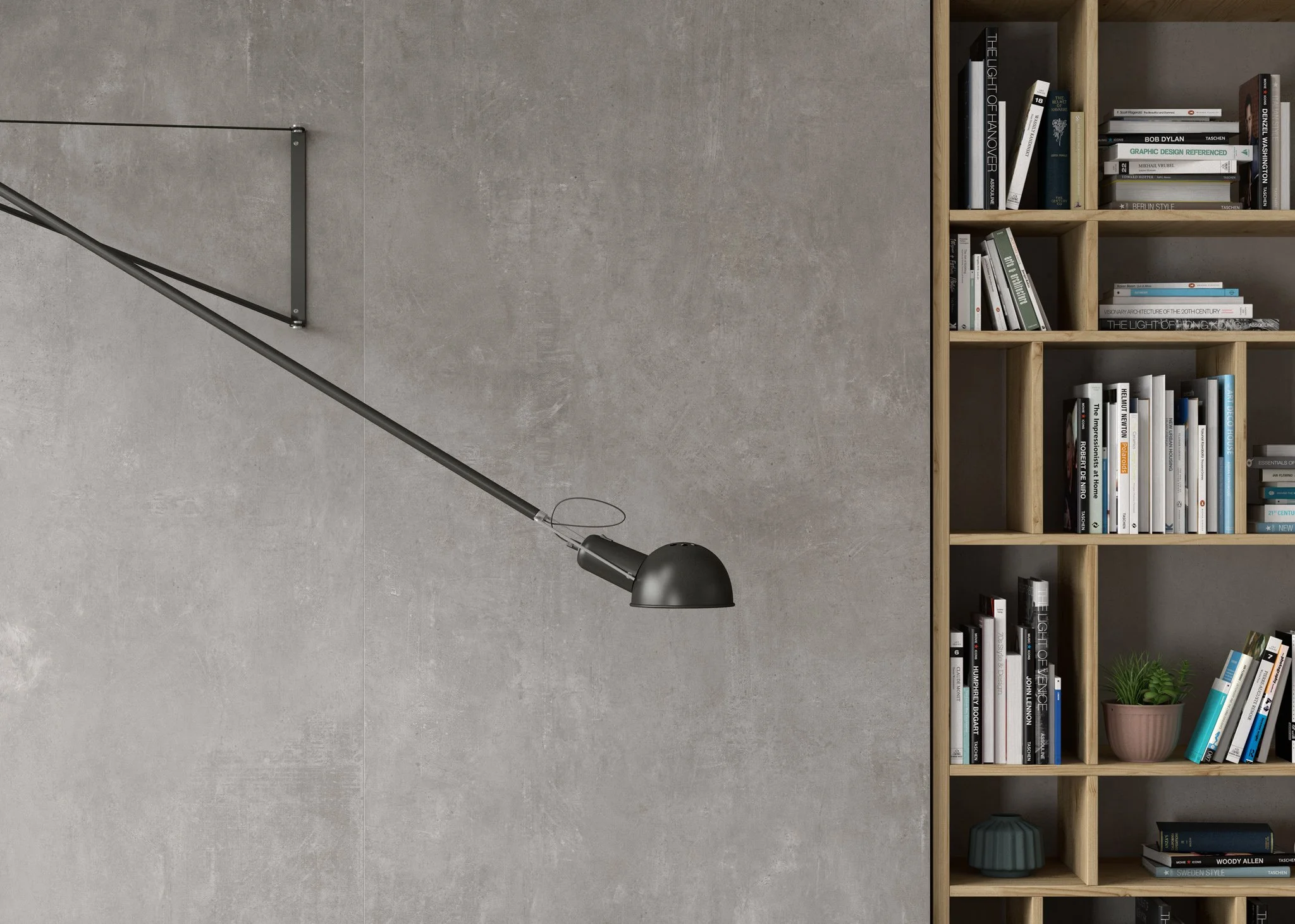 Modern Toronto home featuring concrete effect porcelain tile flooring.