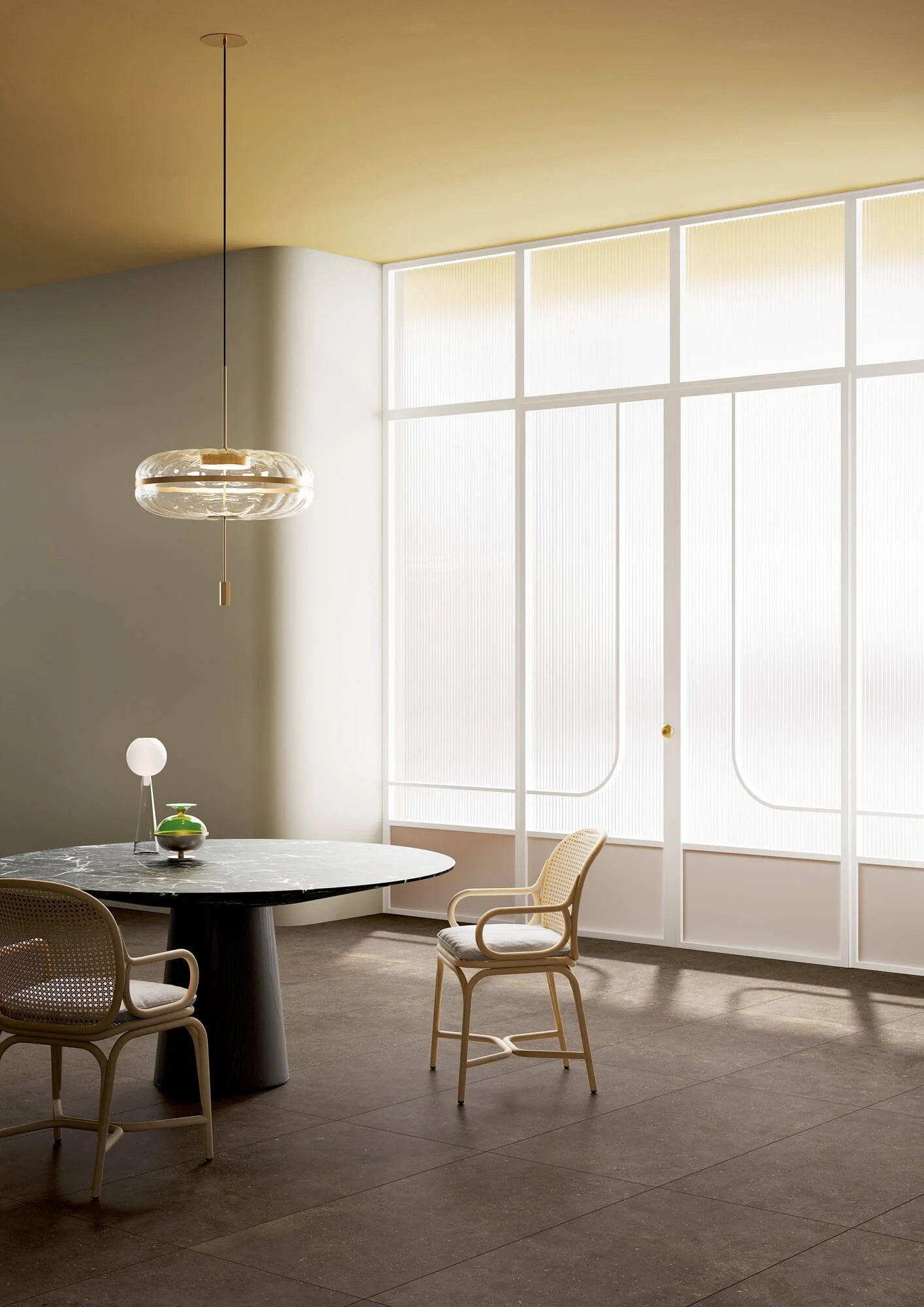 Clean and modern interior featuring concrete look tile flooring in Toronto.