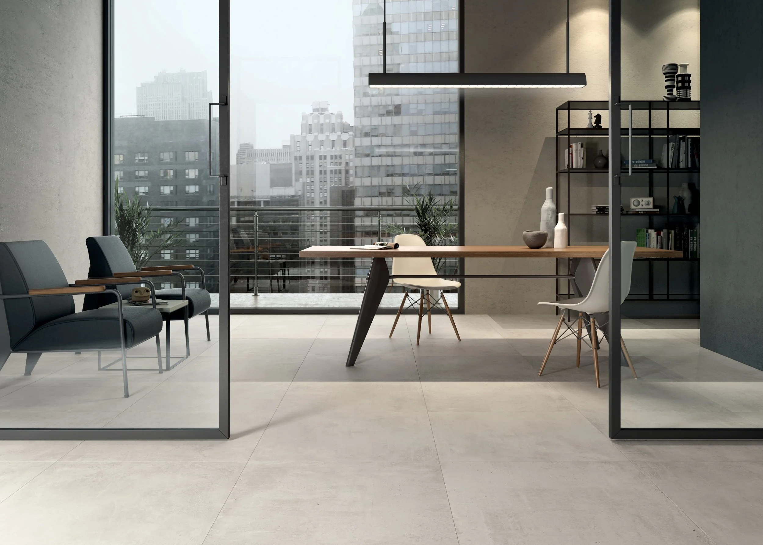 Concrete look tile flooring designed for modern lifestyles.