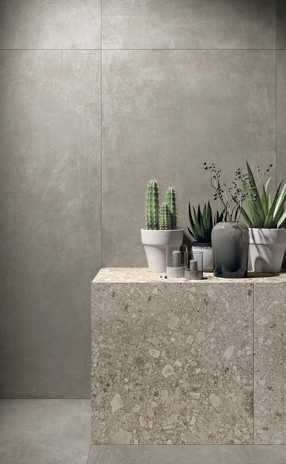 Ark Antracite concrete look porcelain tile with matte finish for floor and wall.