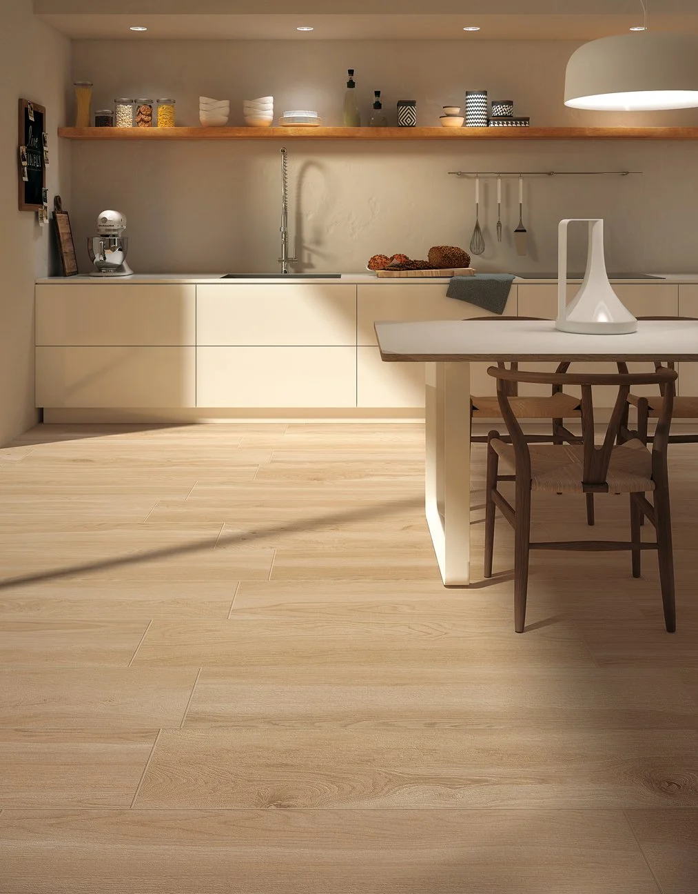 Porcelain wood look plank flooring featured in a stylish Toronto interior.