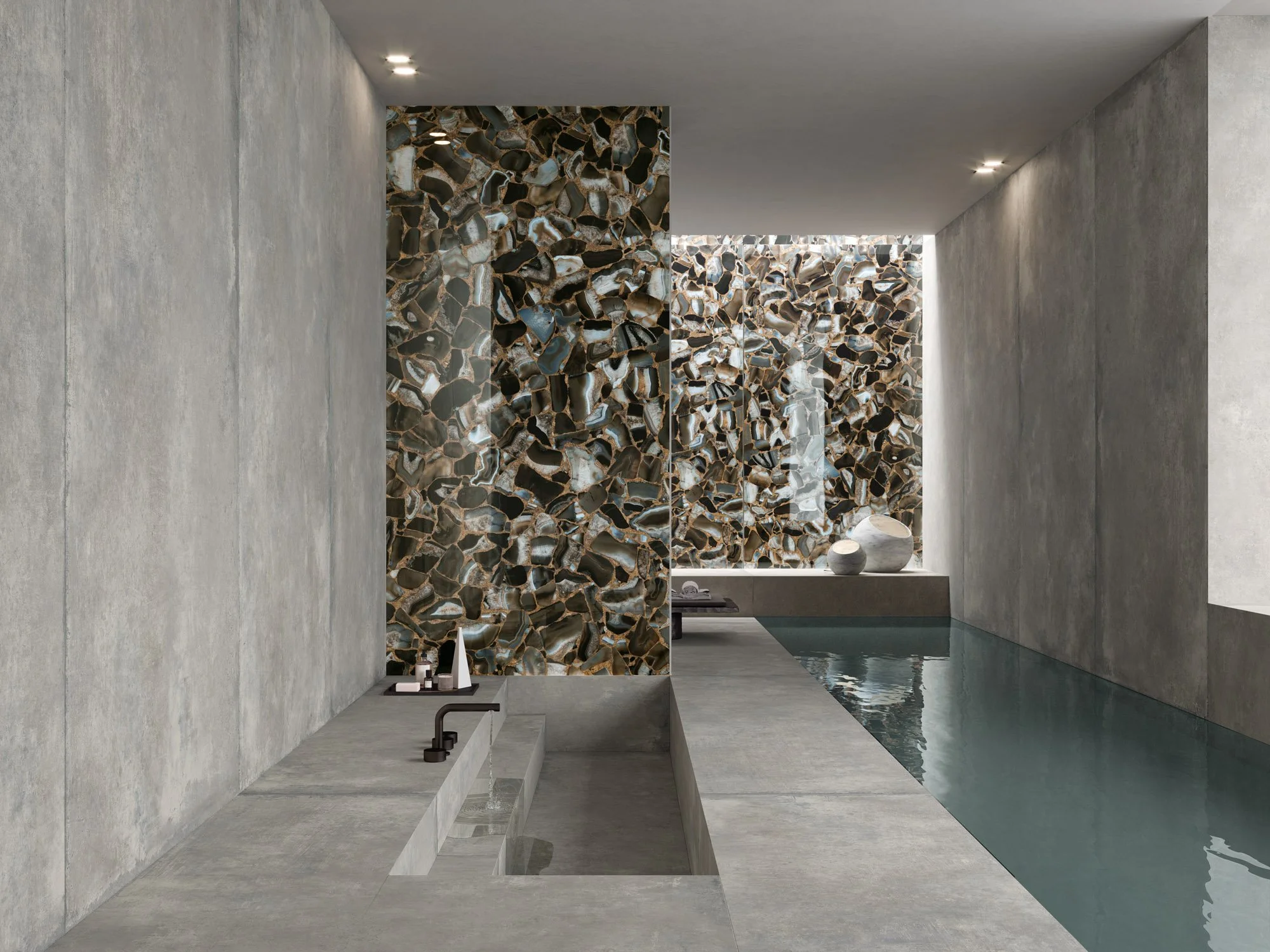 Concrete look porcelain tile enhancing a sleek and contemporary Toronto home.