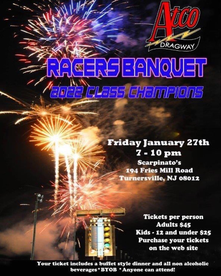 Join us Friday January 27, 2023 to celebrate all of our 2022 champions! Tickets can be purchased at www.atcodragway.rocks beginning December 2nd. 

Help us congratulate the following champions who will be presented with their trophy, champion big che