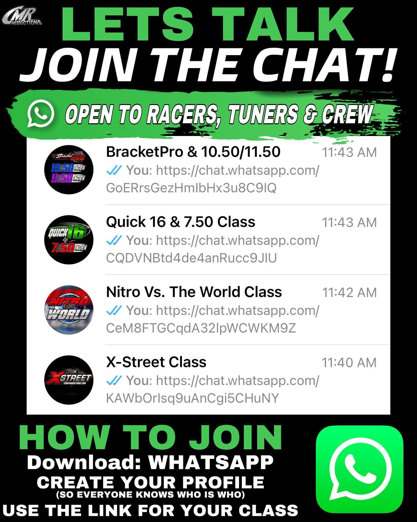 Let&rsquo;s Talk About It! 

We have created a Group Chat for Class specific Racers, Tuners and Crew members. We believe these chats will create better communication, help us take in and provide feedback, as well as allow people to just speak freely!