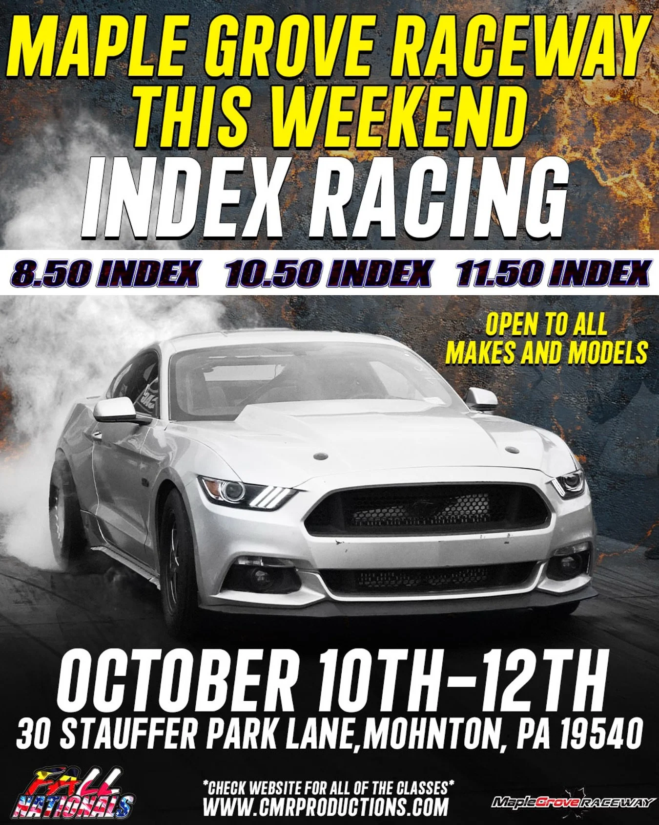 INDEX RACERS THIS IS YOUR CALL! 📣
8.50 &bull; 10.50 &bull; 11.50 
Fall Nationals 2025!
📍 Maple Grove Raceway
🗓️ October 10th-12th
10/10/25 - 10/12/25
Mohnton, Pennsylvania 

#chrismillerracing #cmrproductions #cmr #maplegroveraceway #raceway #drag