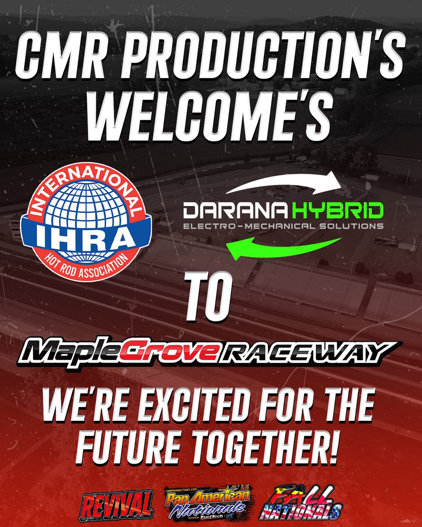 CMR PRODUCTIONS Welcome&rsquo;s @ihradragracing x @daranahybrid to @maplegrove1320 We&rsquo;re excited for the future together! 

#RacingRevival #MapleGroveRaceway #CMRProductions #DragRacing #RaceLife #CarCulture #RacingEvent #RevItUp #CMRRevival202