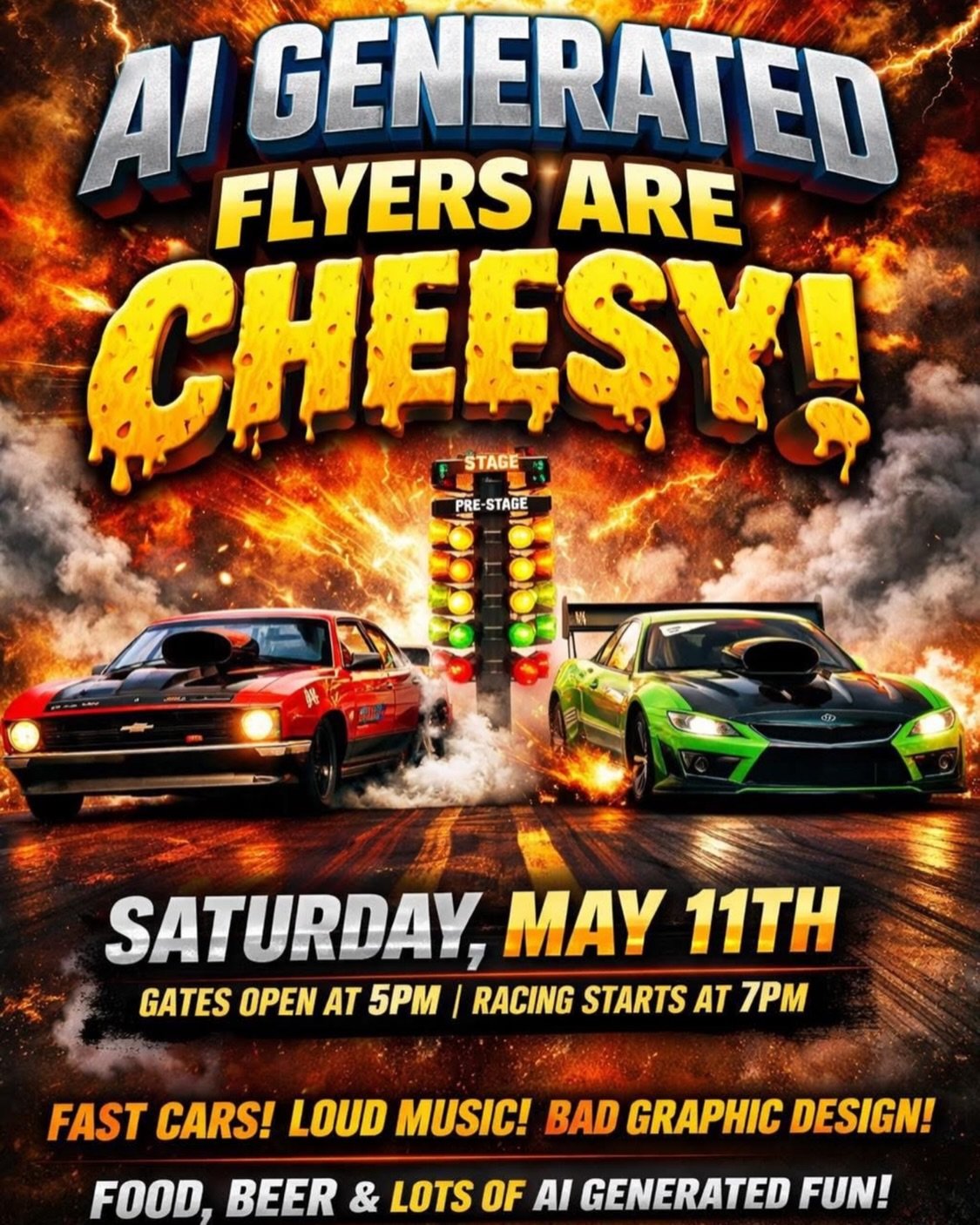 Stop please stop with the corny AI generated flyers&hellip;Also please stop with the false advertising&hellip;.