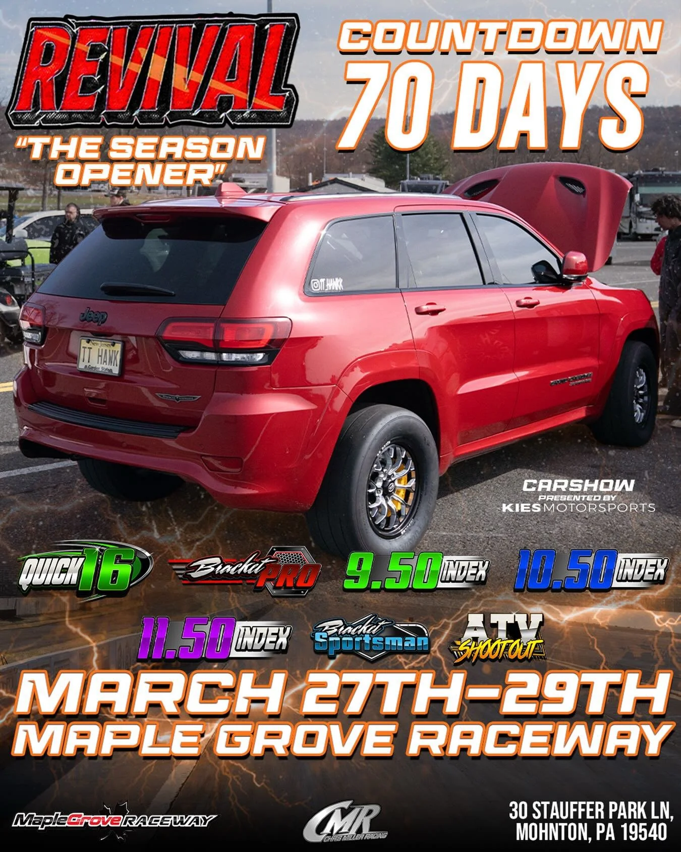 Counting down those days! 🗓️

Instagram DM 📲 @chrismillerracing
Website 💻 www.cmrproductions.com
Email 📩 info@cmrproductions.com

#CMRProductions #Dragracing #maplegroveraceway #drifting #Pennsylvania