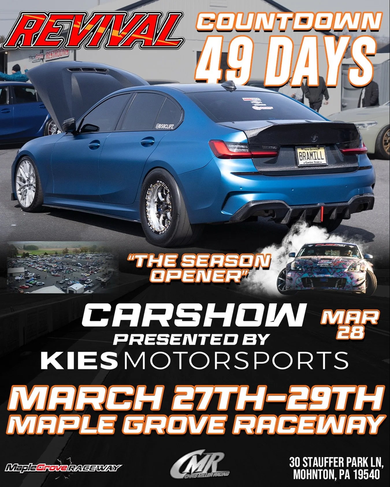 Make sure you get your tickets for Revival!
Instagram DM 📲 @chrismillerracing
Website 💻 www.cmrproductions.com
Email 📩 info@cmrproductions.com

#CMRProductions #Dragracing #maplegroveraceway #drifting #Pennsylvania