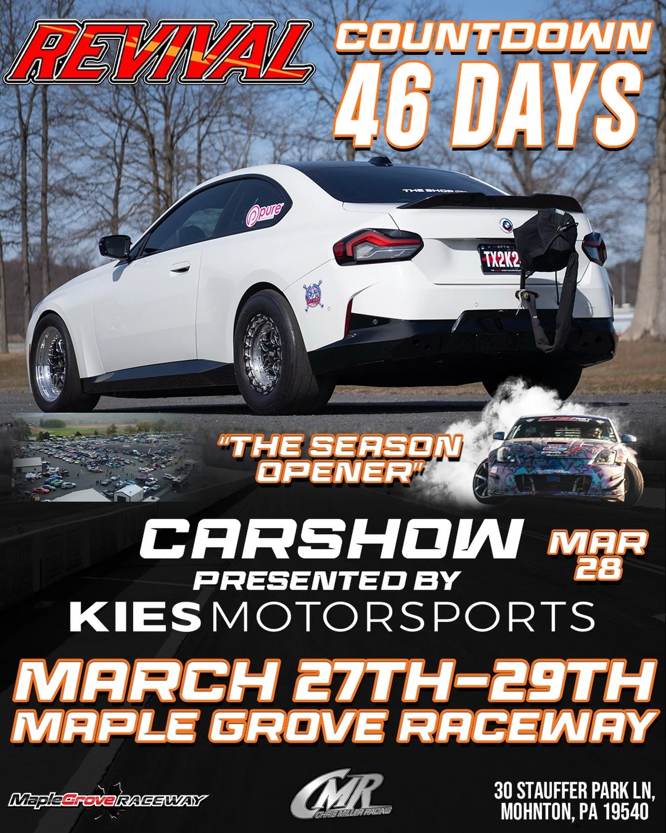 Let&rsquo;s go! We are excited for this one! Revival March 27th, 28th, and 29th. Be there‼️
Instagram DM 📲 @chrismillerracing
Website 💻 www.cmrproductions.com
Email 📩 info@cmrproductions.com

#CMRProductions #Dragracing #maplegroveraceway #driftin