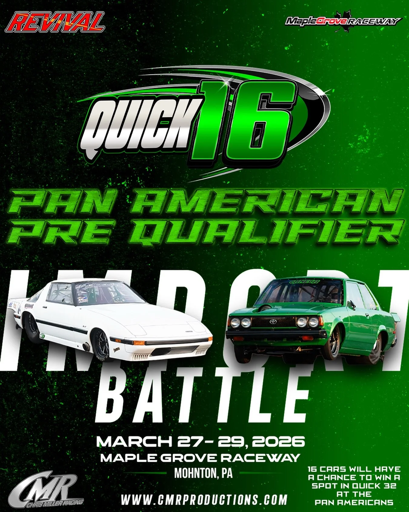 Quick 16 is going to be a class at Revival you don&rsquo;t want to miss! Imports from all around will be going head to head to win a spot in the @panamericannationals  Who will be the 16 👀 Make sure to grab those tickets we have 36 days left! 
Insta