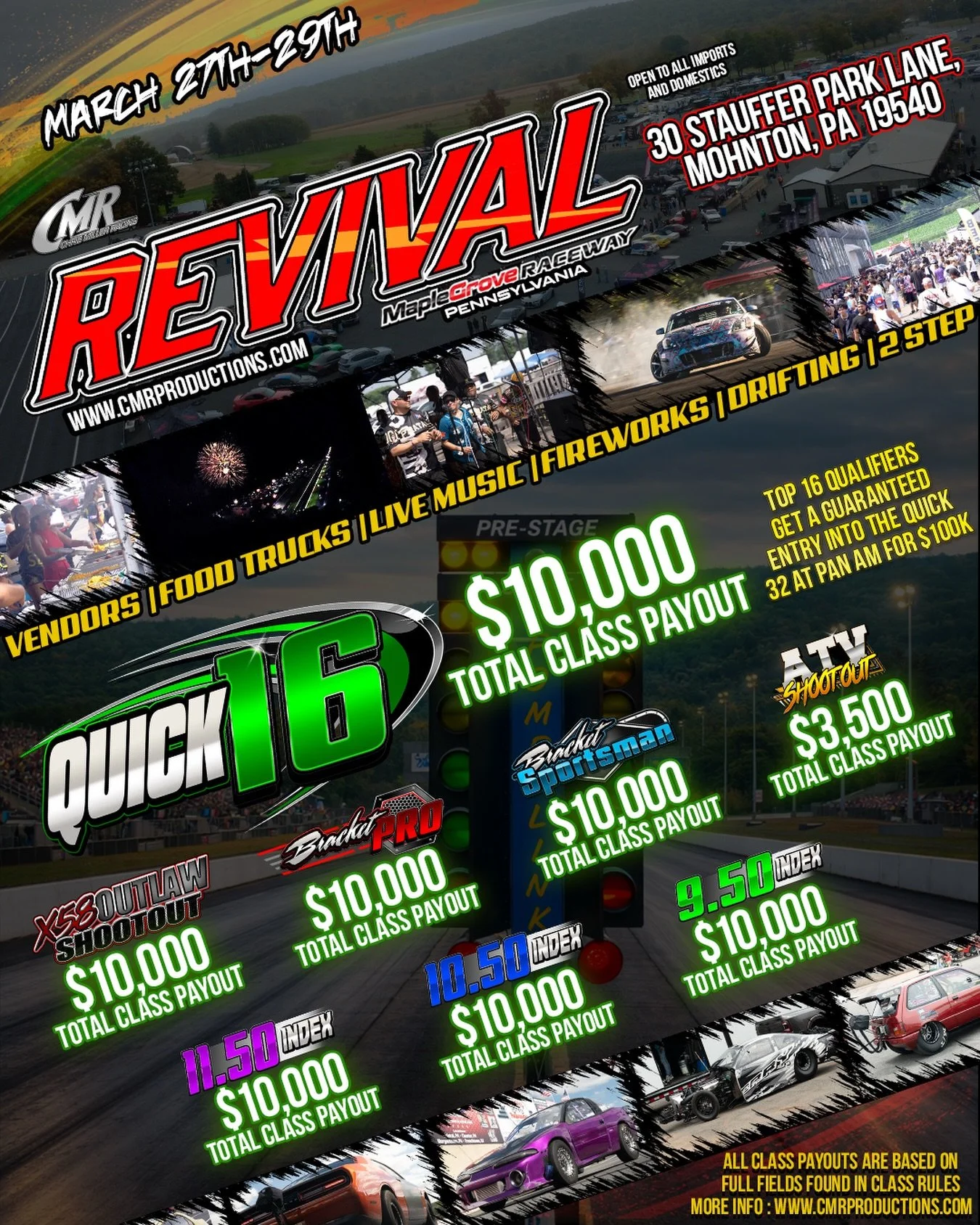 Top 16 Qualifiers in Quick 16 get a guaranteed entry into the Quick 32 at the @panamericannationals This is going to be a race you don&rsquo;t want to miss. 
Instagram DM 📲 @chrismillerracing
Website 💻 www.cmrproductions.com
Email 📩 info@cmrproduc