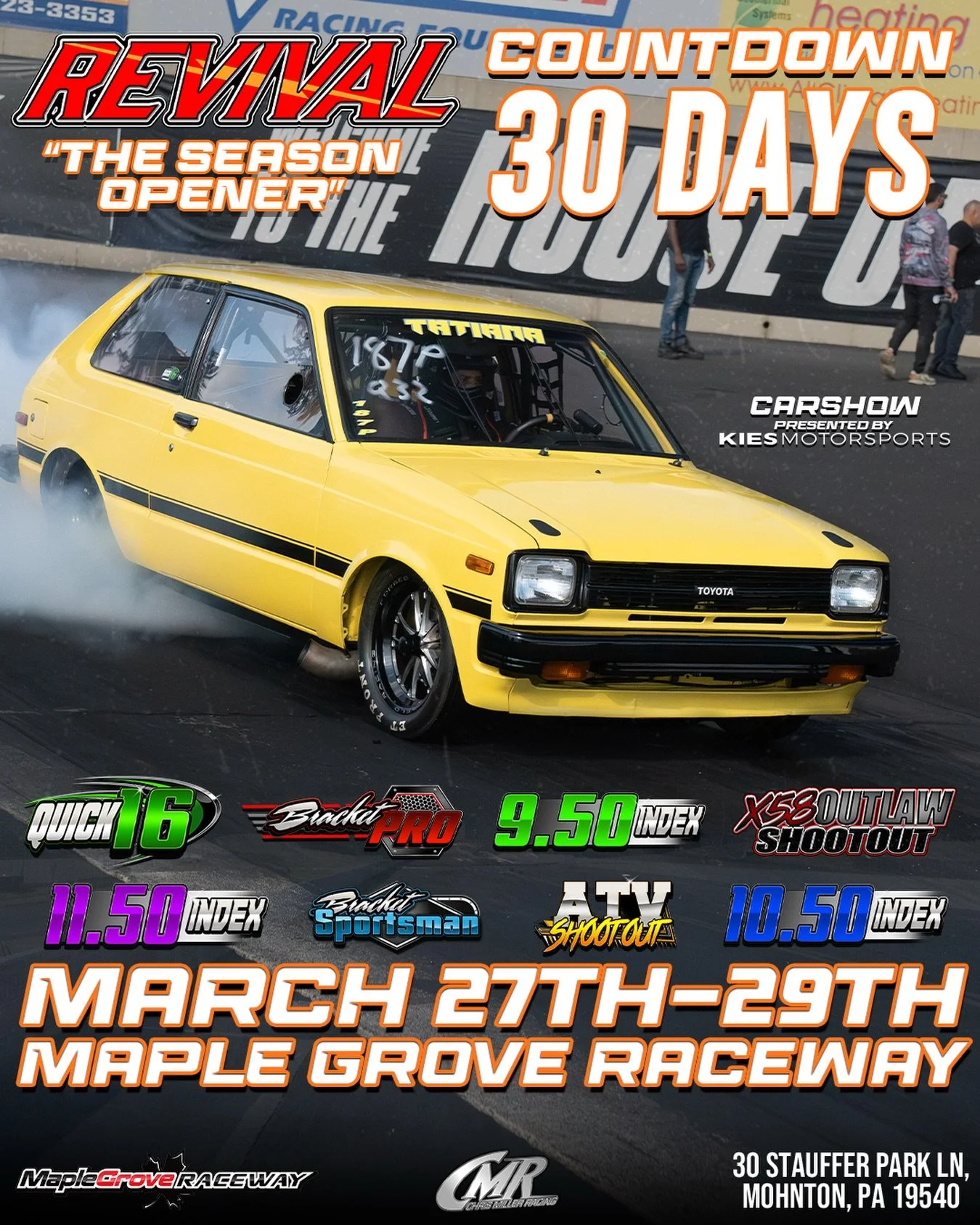 Your 30 Day Countdown starts today! Get those cars ready. Going to be another epic event hosted by CMR. 
Instagram DM 📲 @chrismillerracing
Website 💻 www.cmrproductions.com
Email 📩 info@cmrproductions.com

#CMRProductions #Dragracing #maplegroverac