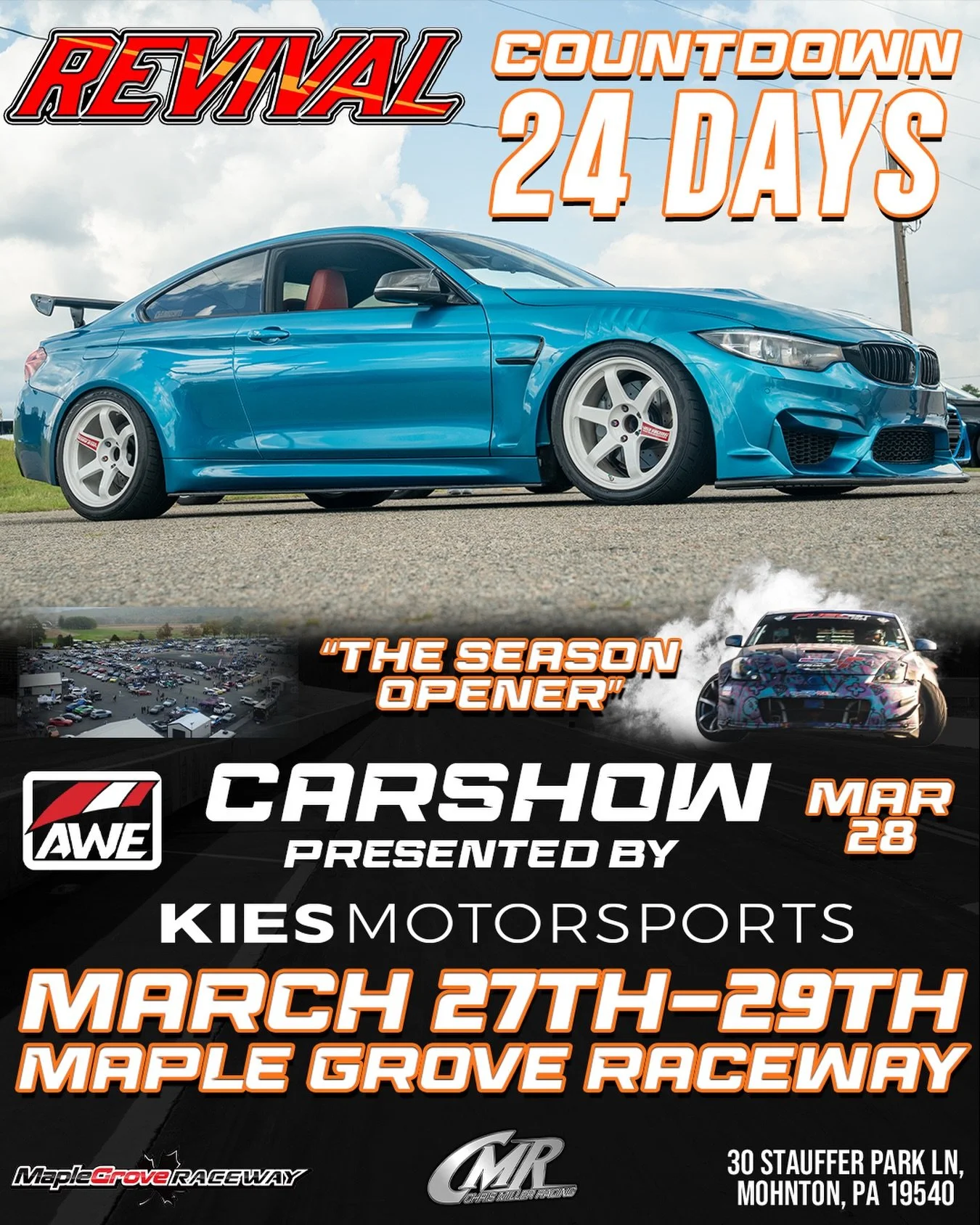24 days away! Season opener will be a banger. Make sure to come out and enjoy the weekend with us. 
Instagram DM 📲 @chrismillerracing
Website 💻 www.cmrproductions.com
Email 📩 info@cmrproductions.com

#CMRProductions #Dragracing #maplegroveraceway 