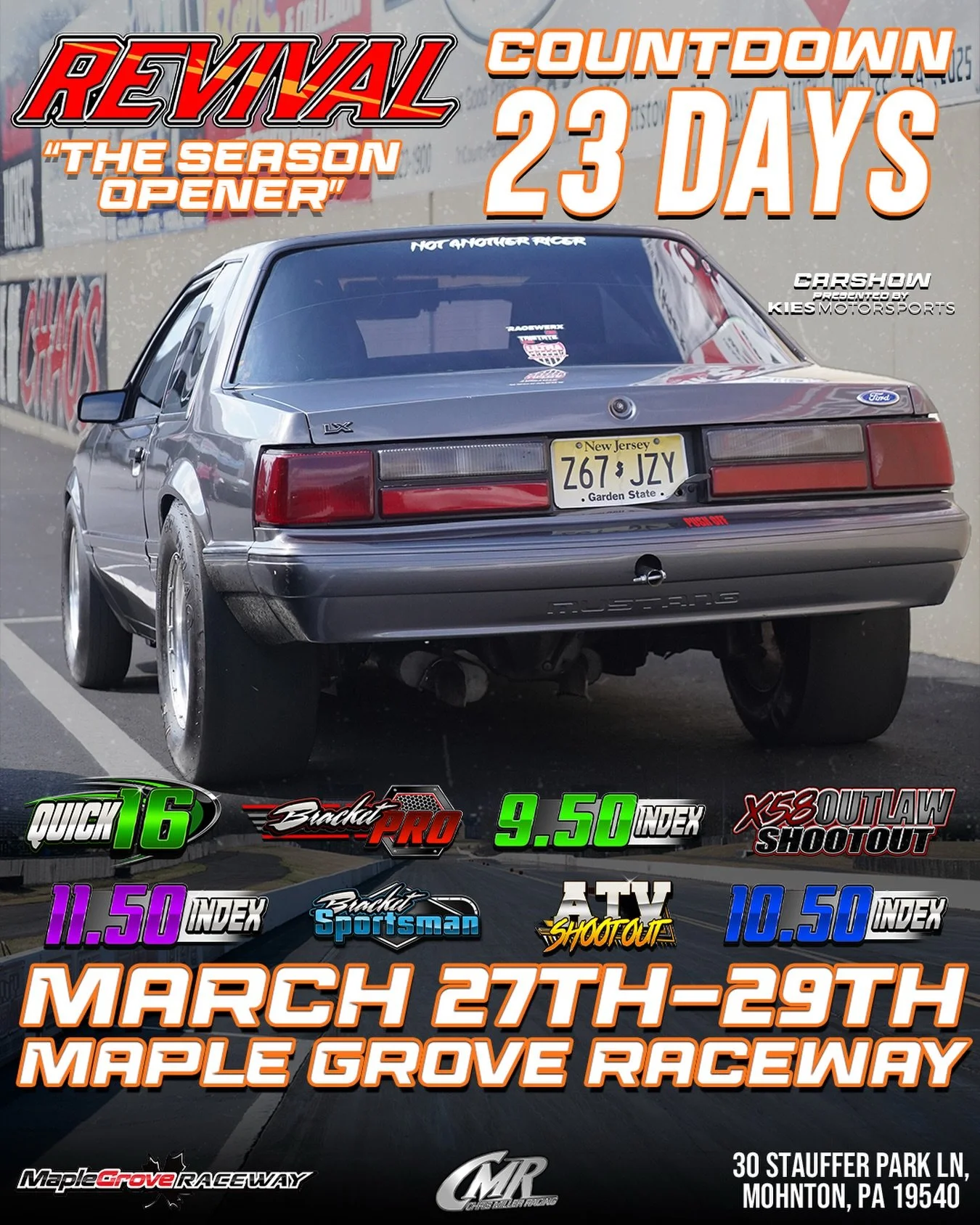 Revival 🏁 March 27th-29th @maplegrove1320 
Instagram DM 📲 @chrismillerracing
Website 💻 www.cmrproductions.com
Email 📩 info@cmrproductions.com

#CMRProductions #Dragracing #maplegroveraceway #drifting #Pennsylvania