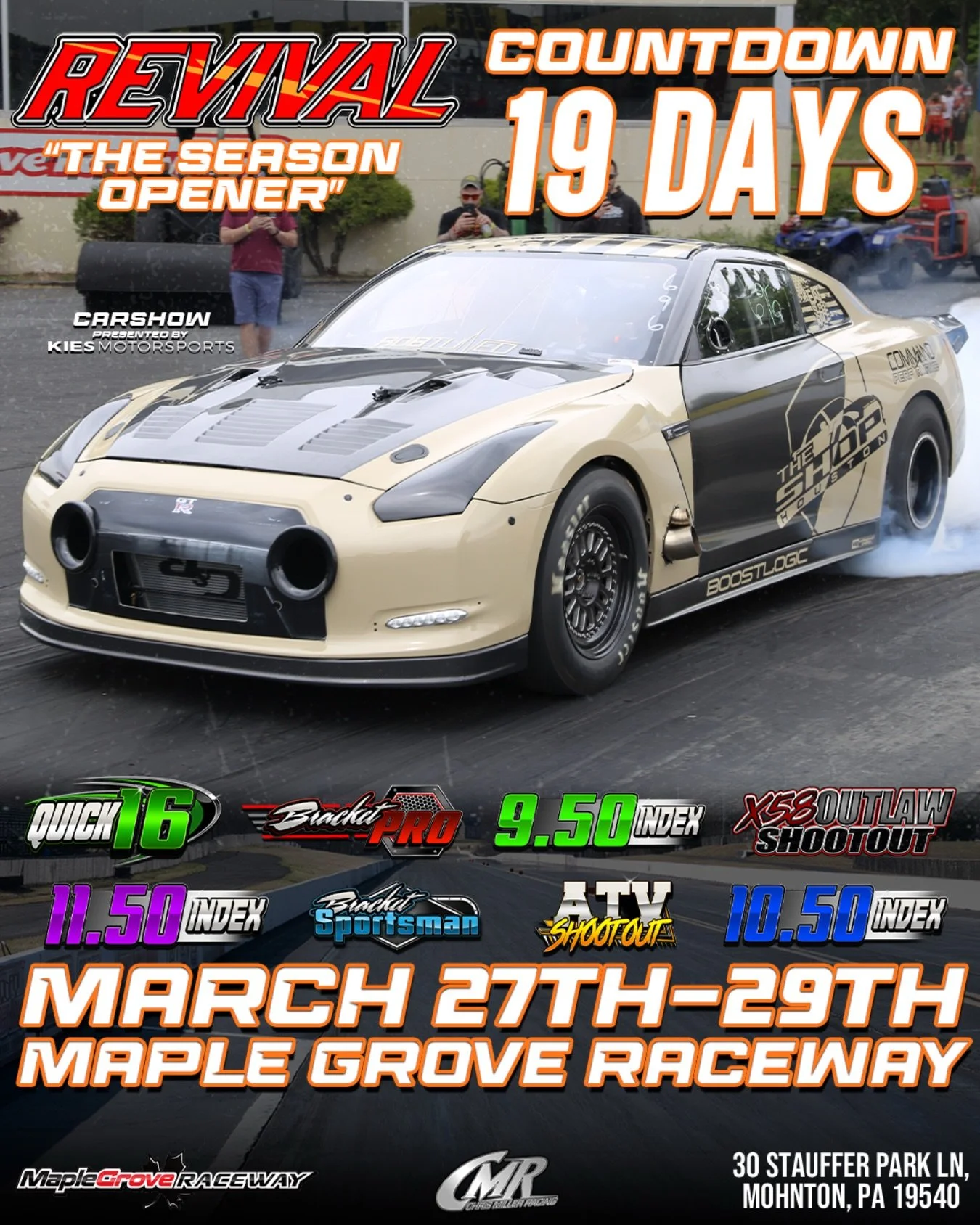 Less than 3 weeks away from Revival 🔥
Instagram DM 📲 @chrismillerracing
Website 💻 www.cmrproductions.com
Email 📩 info@cmrproductions.com

#CMRProductions #Dragracing #maplegroveraceway #drifting #Pennsylvania