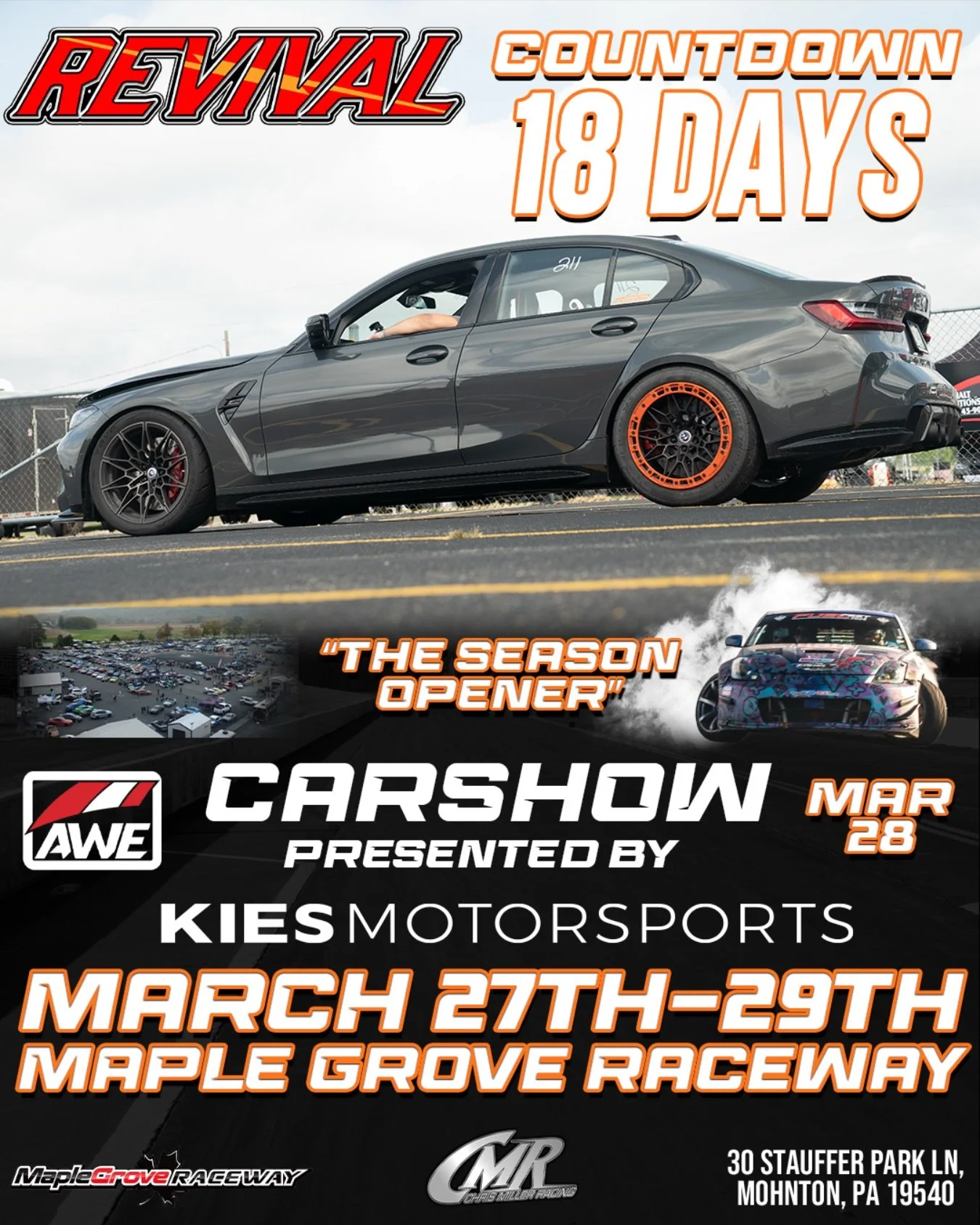 18 days away! Who are we seeing at this event 👀
Instagram DM 📲 @chrismillerracing
Website 💻 www.cmrproductions.com
Email 📩 info@cmrproductions.com

#CMRProductions #Dragracing #maplegroveraceway #drifting #Pennsylvania