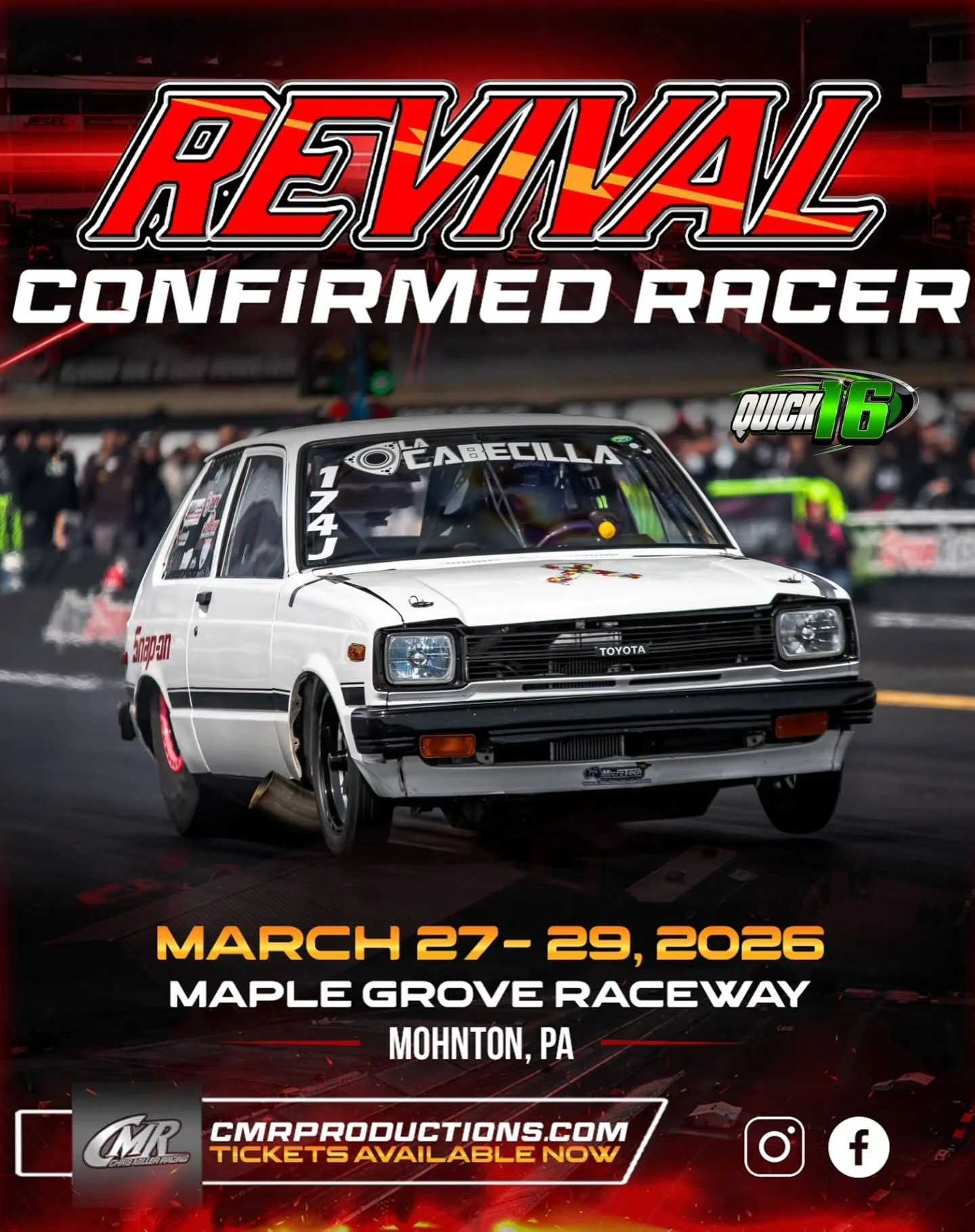 Tomorrow is the day! March 27th-29th Revival! 
Instagram DM 📲 @chrismillerracing
Website 💻 www.cmrproductions.com
Email 📩 info@cmrproductions.com

#CMRProductions #Dragracing #maplegroveraceway #drifting #Pennsylvania