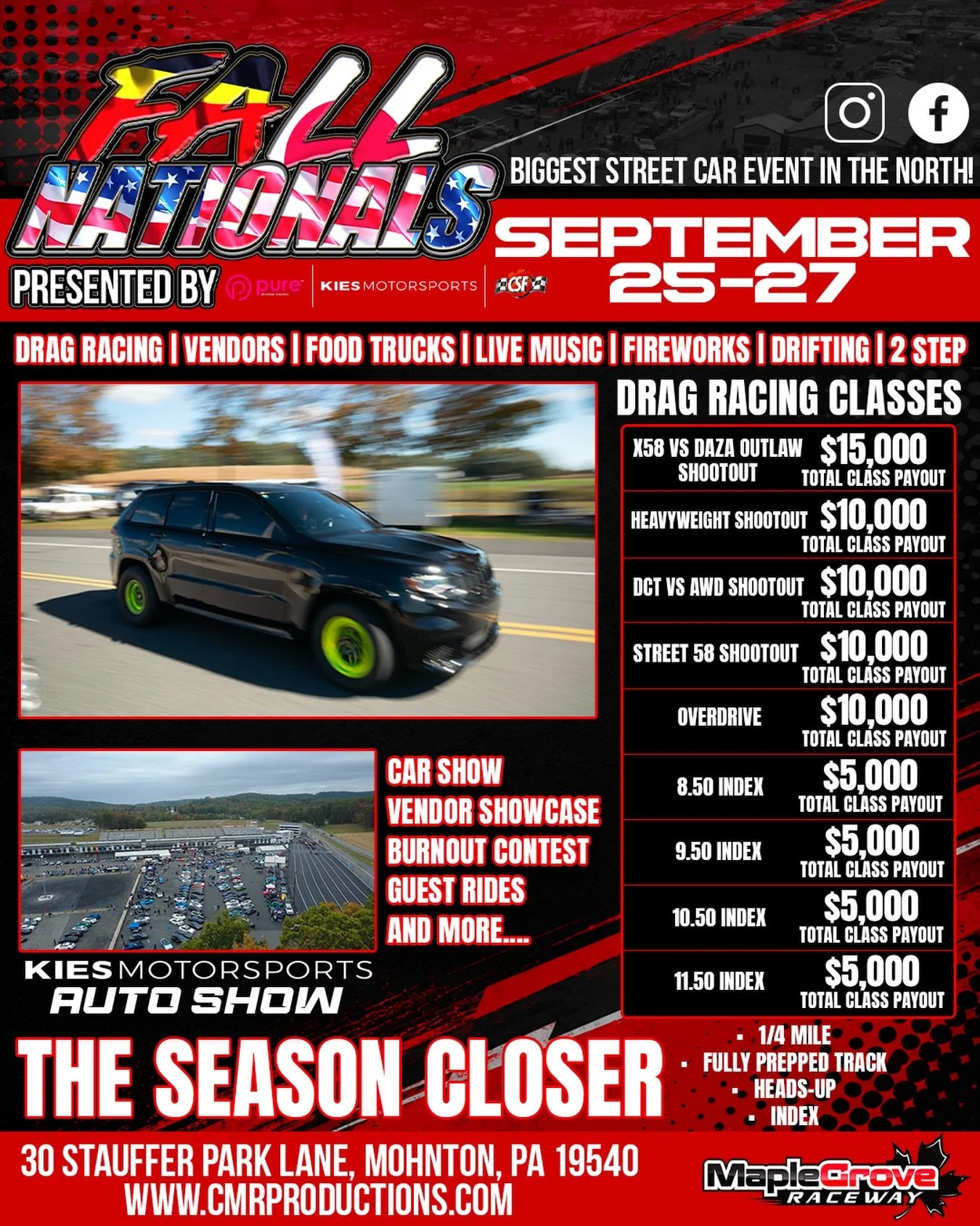 🏁 Fall Nationals
📍 Maple Grove Raceway
📅 September 25-27

#FallNationals2026 #Dragracing #maplegroveraceway