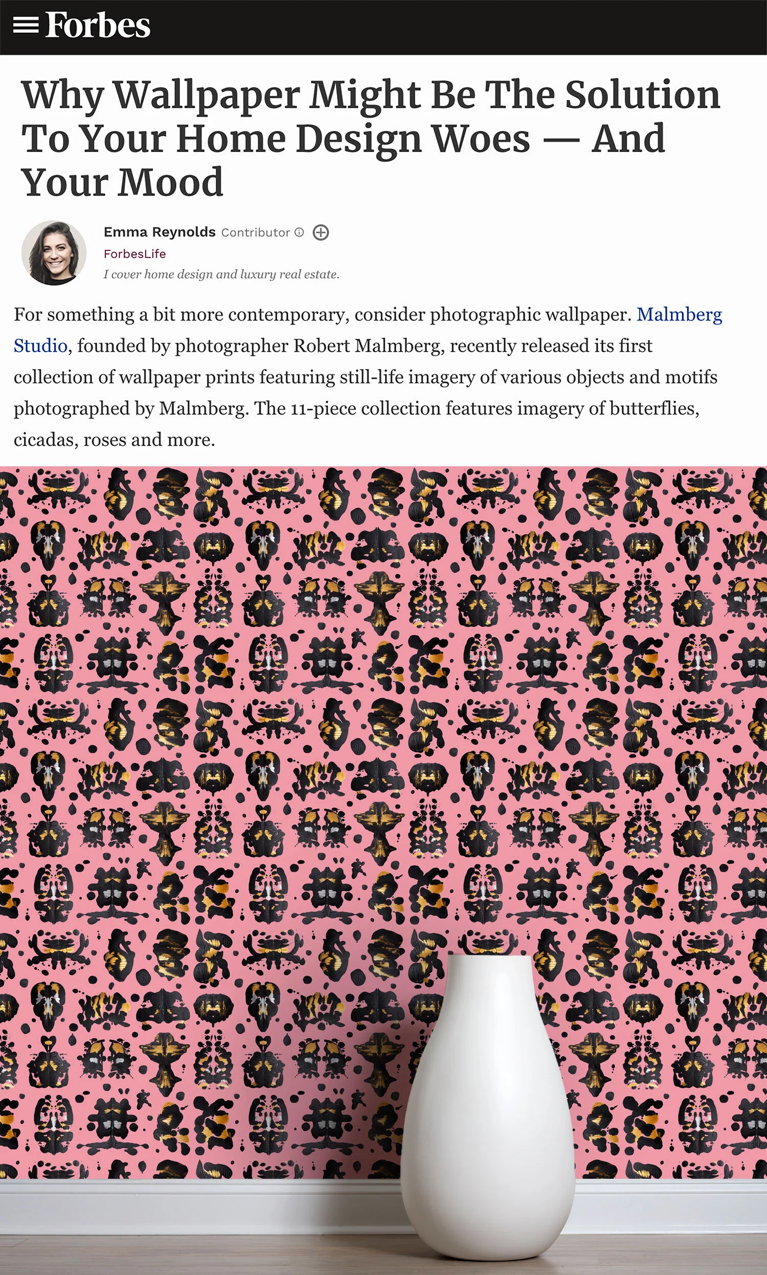 Malmberg Studio Wallpaper in Forbes 