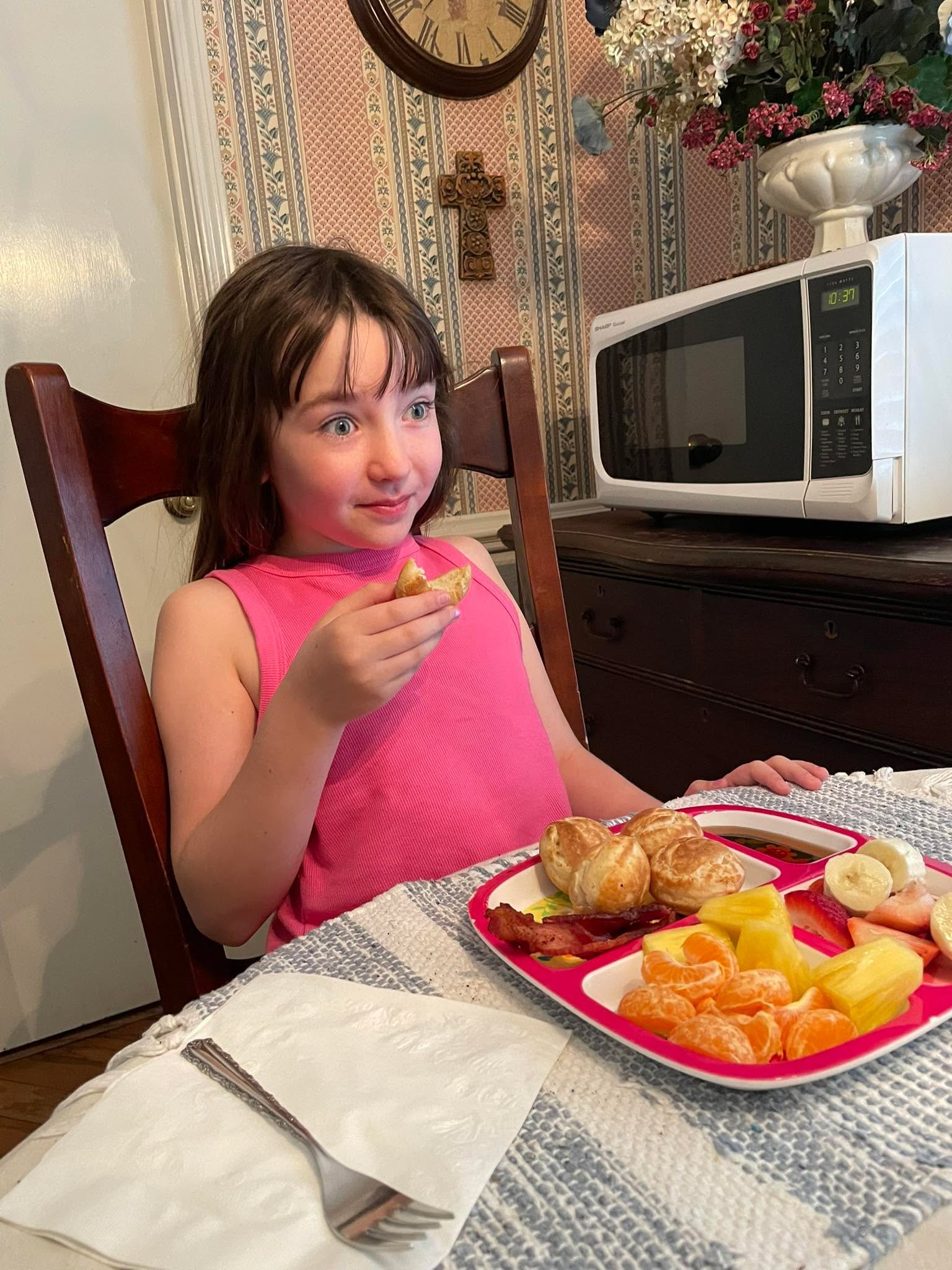 The grands are here visiting for Spring Break.  Allen is in the kitchen busy cooking his amazing breakfast.  Only Emily (age eight) is up. 
I just received the most precious compliment and &lsquo;jewel&rsquo; of the day. 
I walk into the dining room,