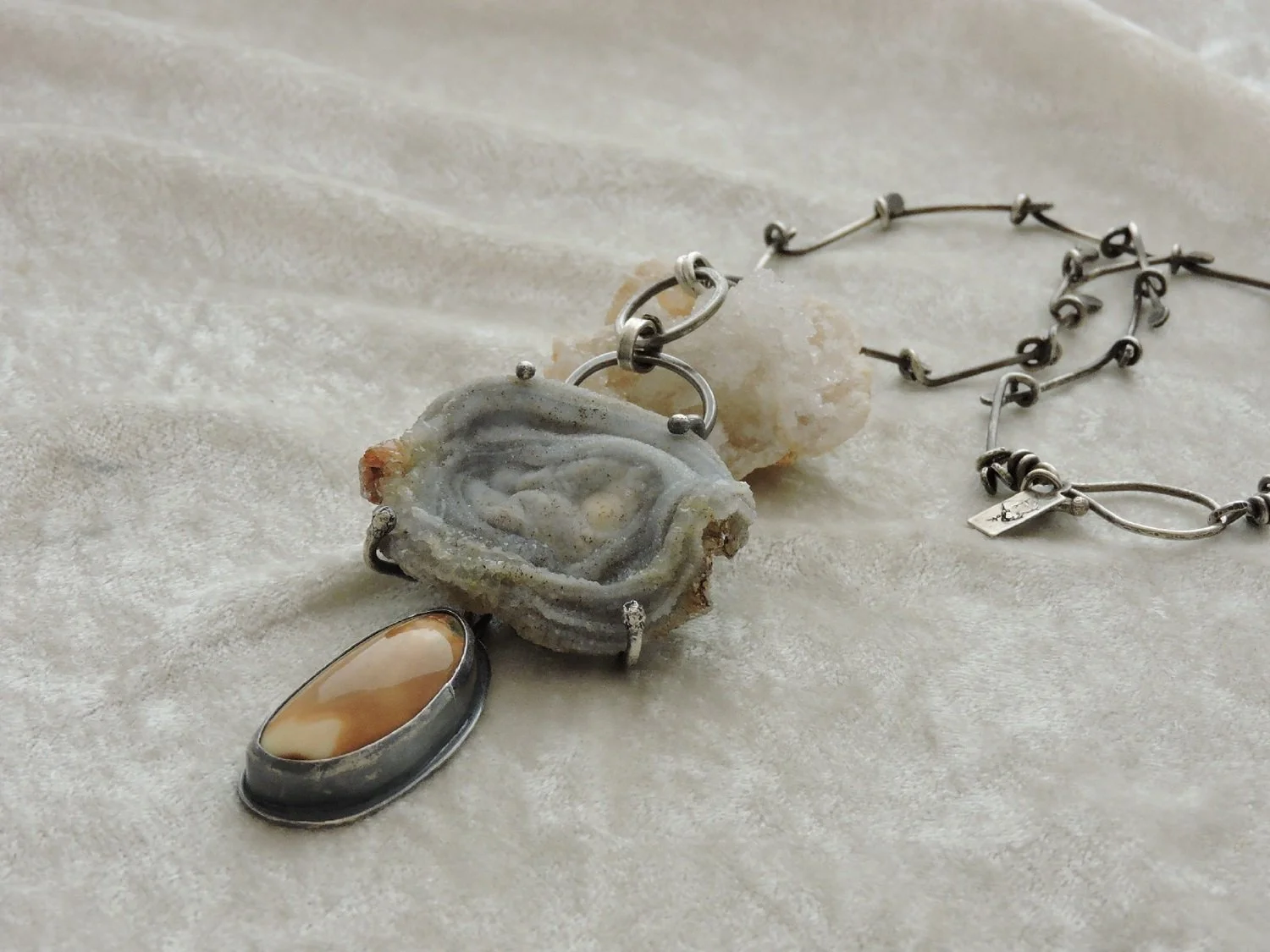 Diane Cook Captured Druzy Rose with a Petrified Walrus Tooth Necklace.jpg