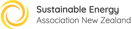 Sustainable Energy Association New Zealand logo with yellow circular symbol and black text