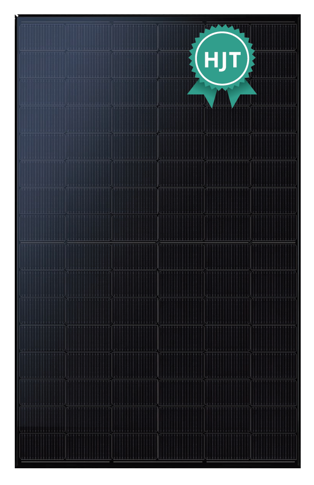 A large black solar panel with a green badge that says 'HJT' in white text.