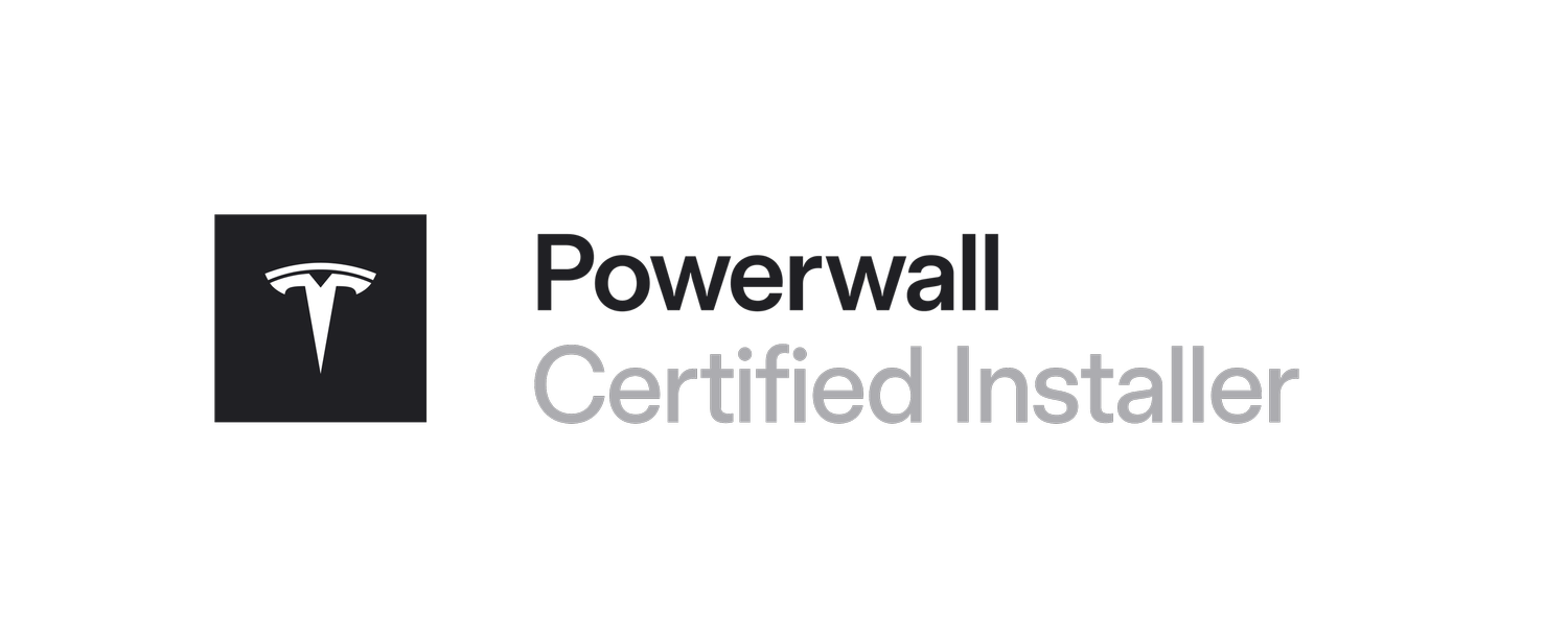 Tesla logo with the words "Powerwall Certified Installer" on a black background.