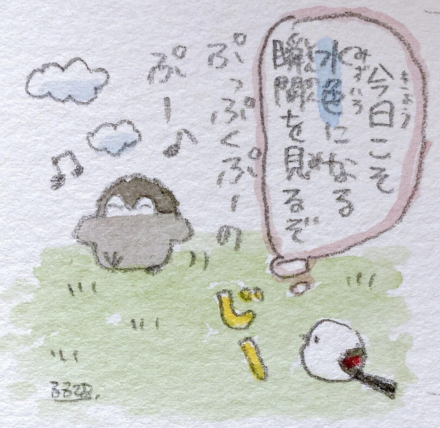   Yokoshima Enaga-san:  Today I will observe the moment they turn aqua blue…  stare    Koupen-chan:  Puppuku no puuu 🎵 
