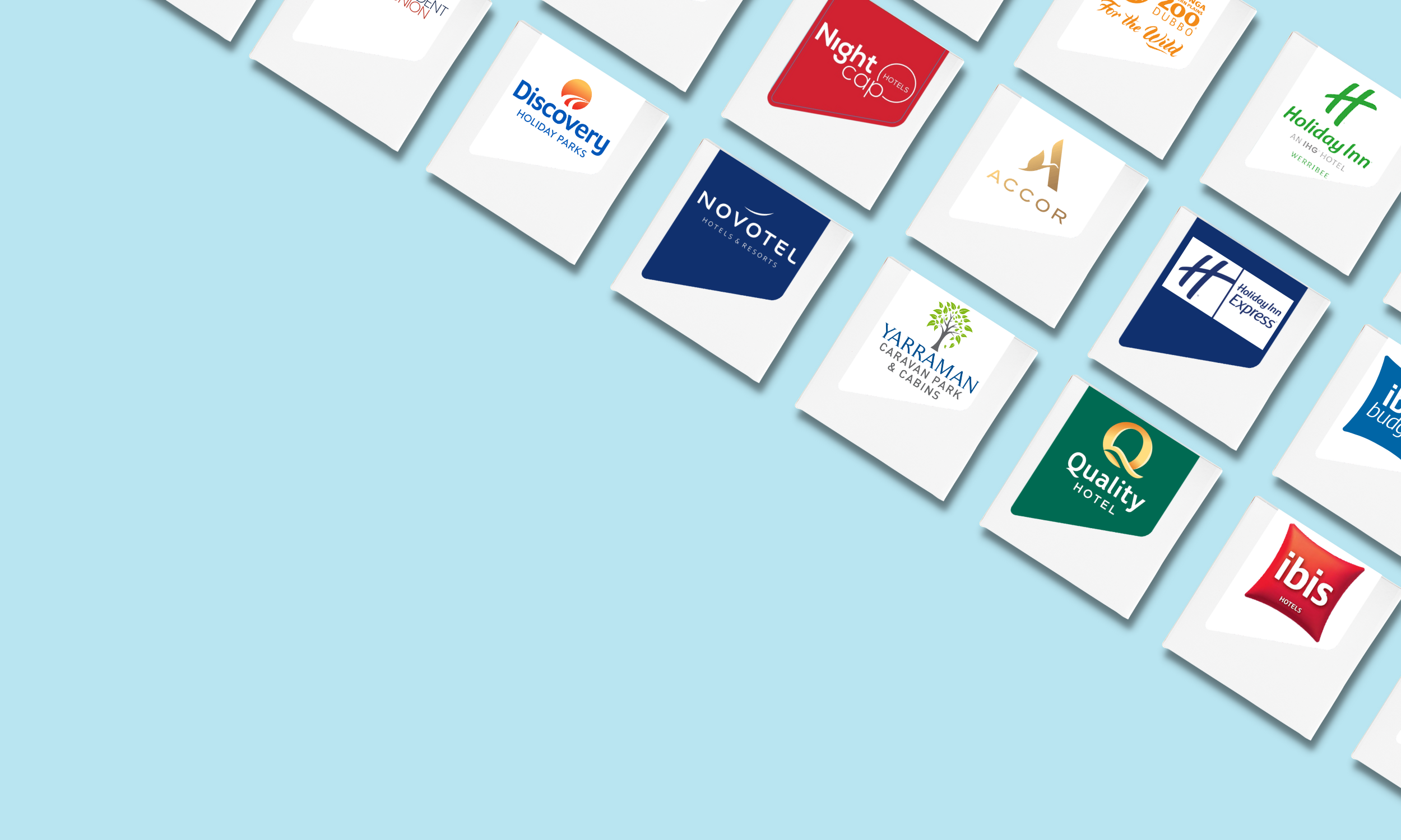 Assorted hotel logos on light blue background