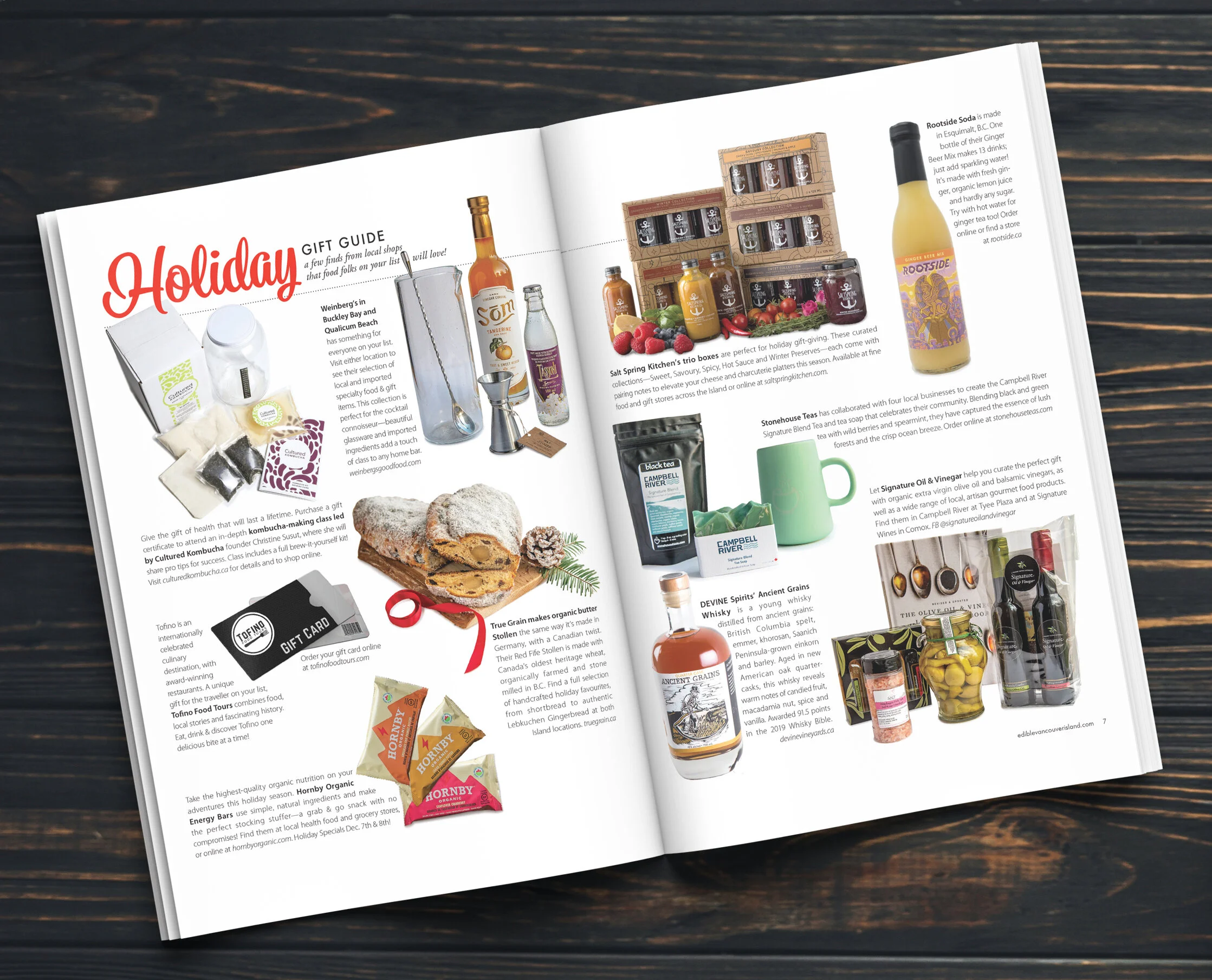 Layout of 10+ Editions of Edible Vancouver Island Magazine including annual