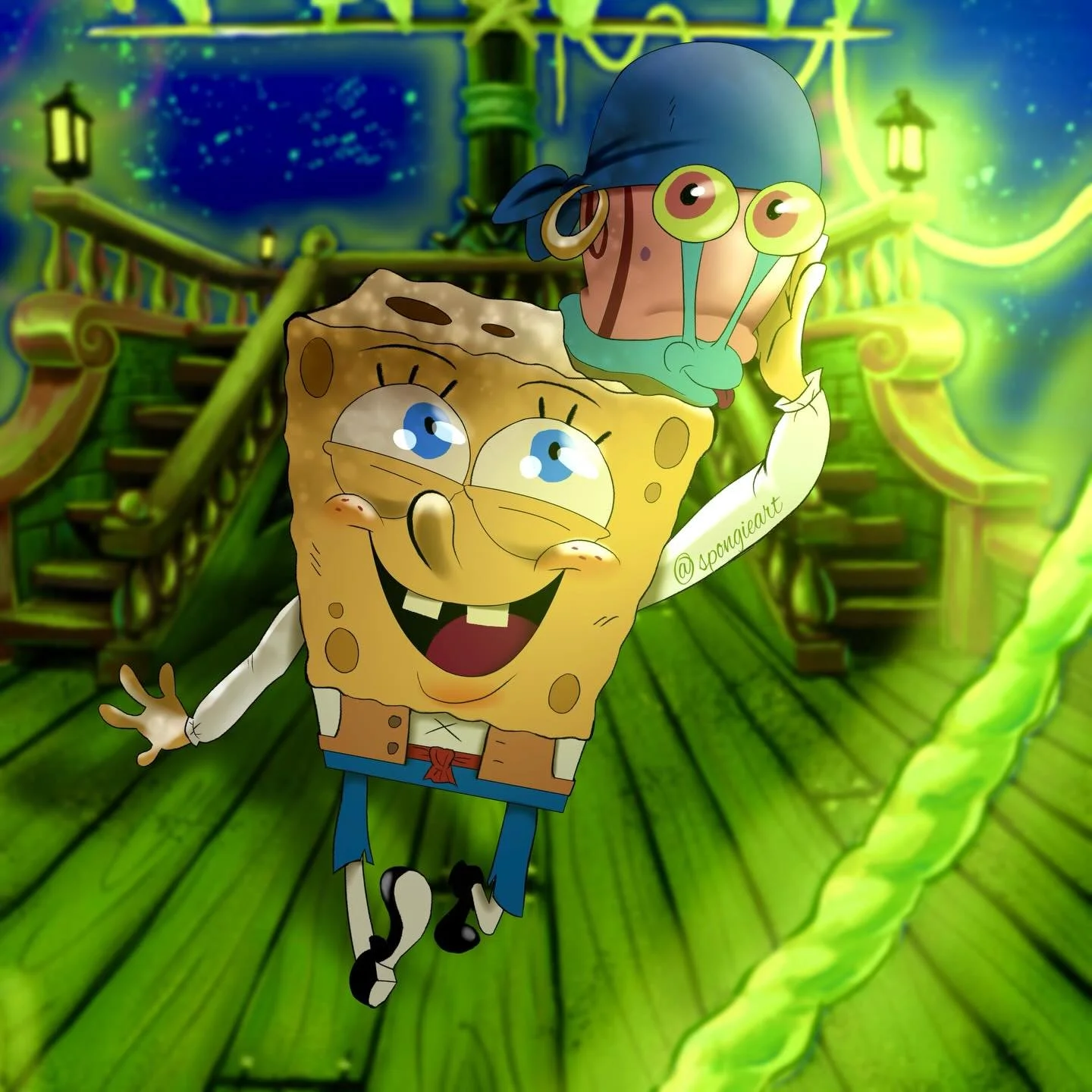 Every pirate needs a trusty snail navigator 🏴&zwj;☠️💚💛
.
.
.
#spongieart #teamspongebob #spongebobmovie #spongebobfanart #spongebob #spongebobart #blackartist #youngartist #digitalart #digitalpainting #art #cartoon #illustration #drawing #draw #pi