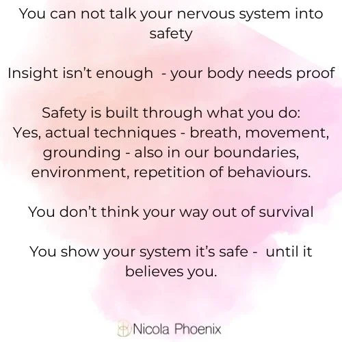 If your body doesn&rsquo;t settle right away, nothing&rsquo;s gone wrong.
It&rsquo;s responding based on past experience, not present logic.
The shift happens in small, steady doses&mdash;
choosing what feels supportive,
staying a moment longer,
soft
