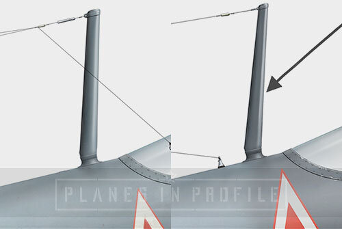 Usual antena mast shape vs. 'White-14''s slightly 'pointy' antena mast shape.