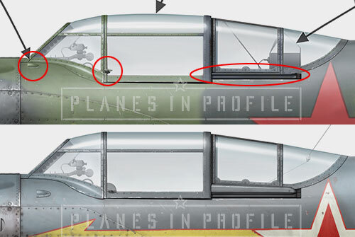 Canopy details of White 04 (above), compared to those of the common La-5FN (bellow)