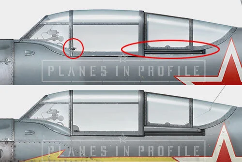Canopy detail of  'White-11' (above) compared to the later La-5F and La-5FN (Bellow)