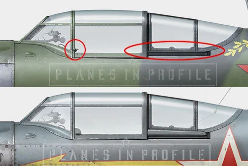 White-19's canopy (top), standard canopy of the later La-5 planes (bottom)