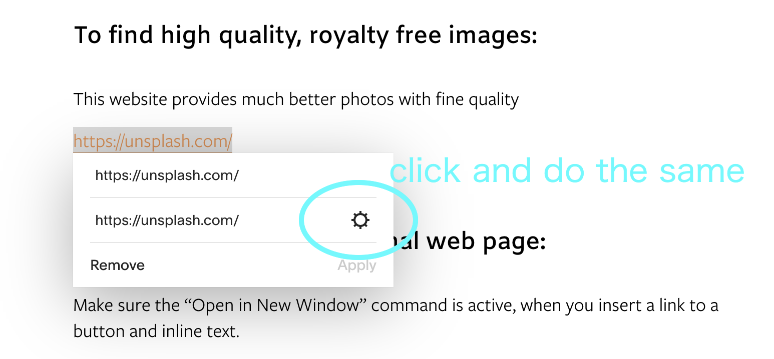 to edit inline links, use the text setting ribbon. Or,  you can change it later by highlighting the ULR line.