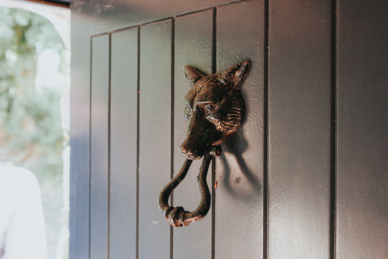 Hog shaped Door knocker at a cottage on the Ballynatray Estate for a Cork Wedding