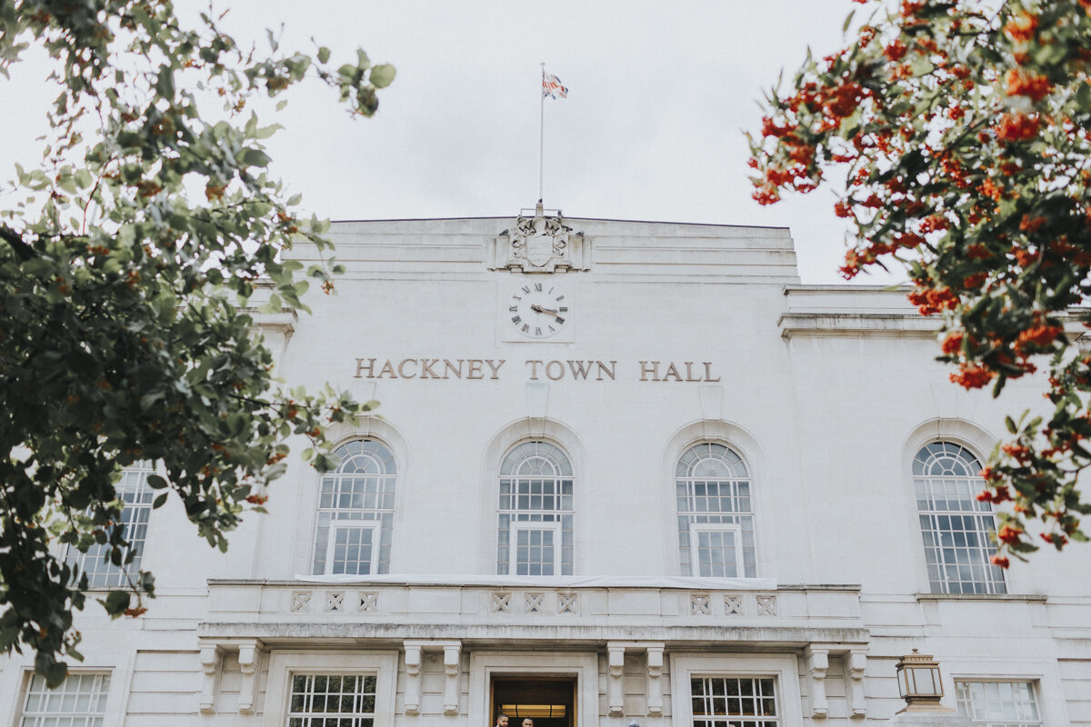 Front of Hackney Town Hall, East London before a London Wedding