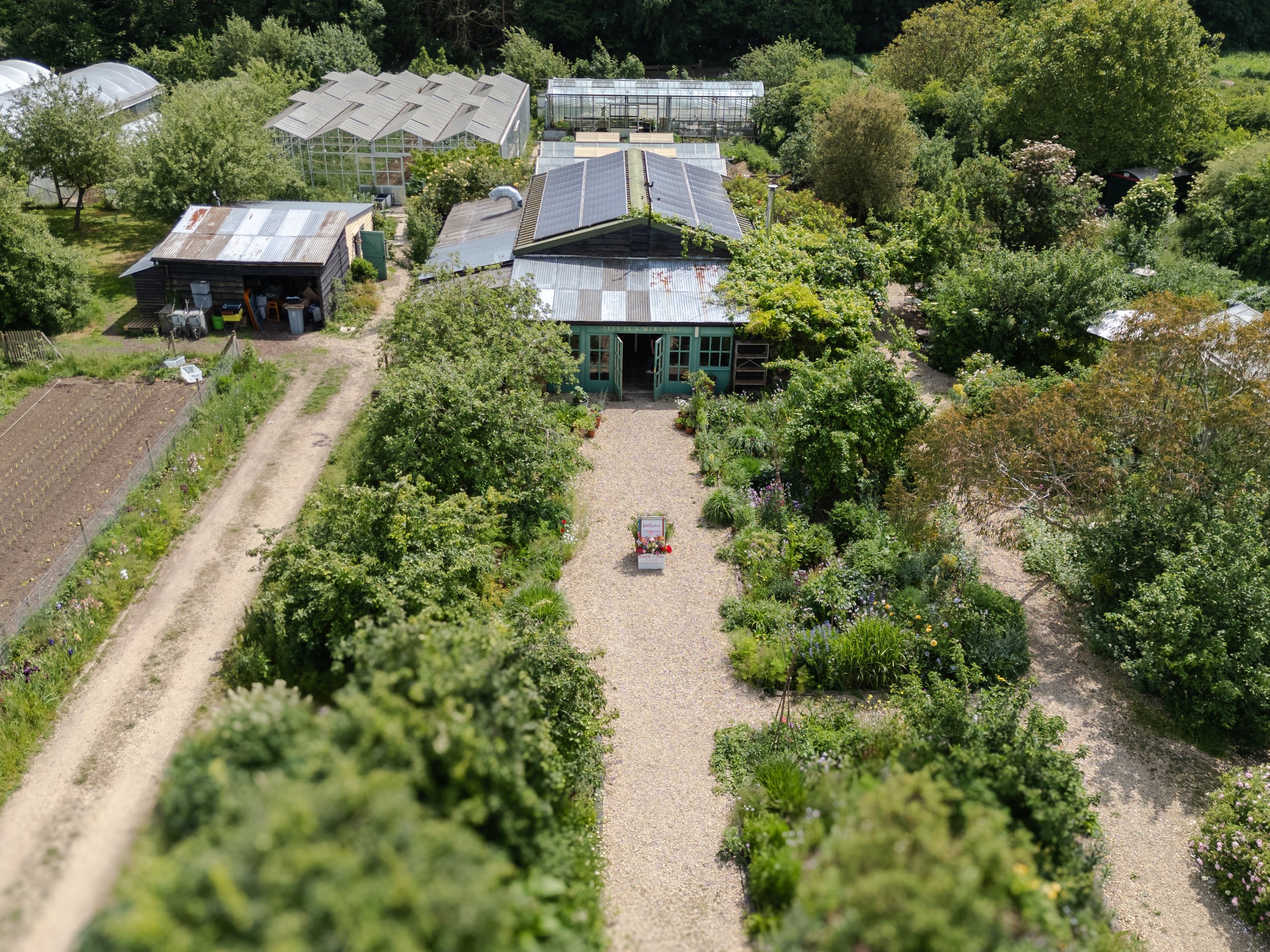 Birds eyes view of Worton Kitchen Garden before a a Worton Kitchen Garden, Oxfordshire Wedding