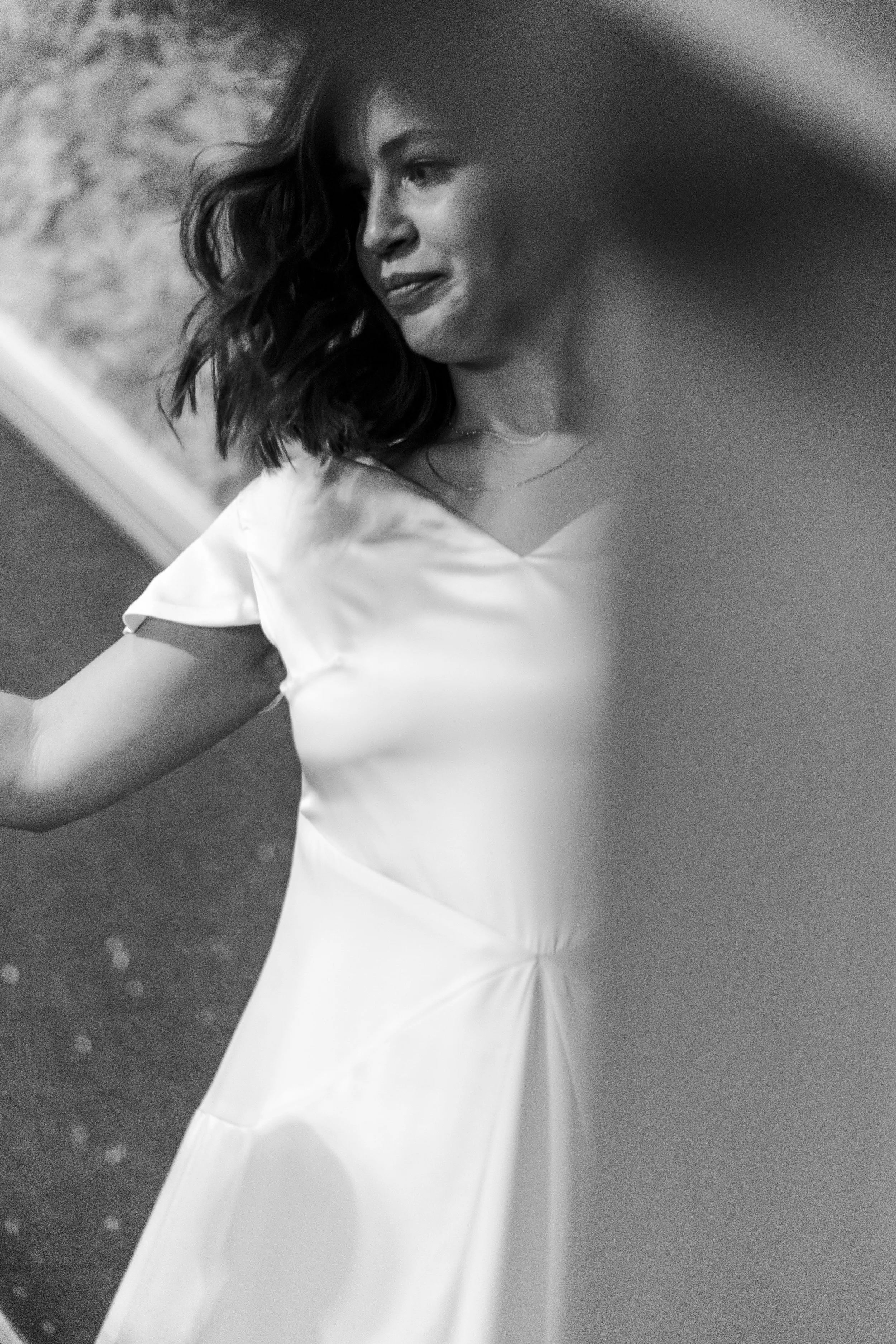Bride walking down the stairs at the house before a Highgate, London Wedding