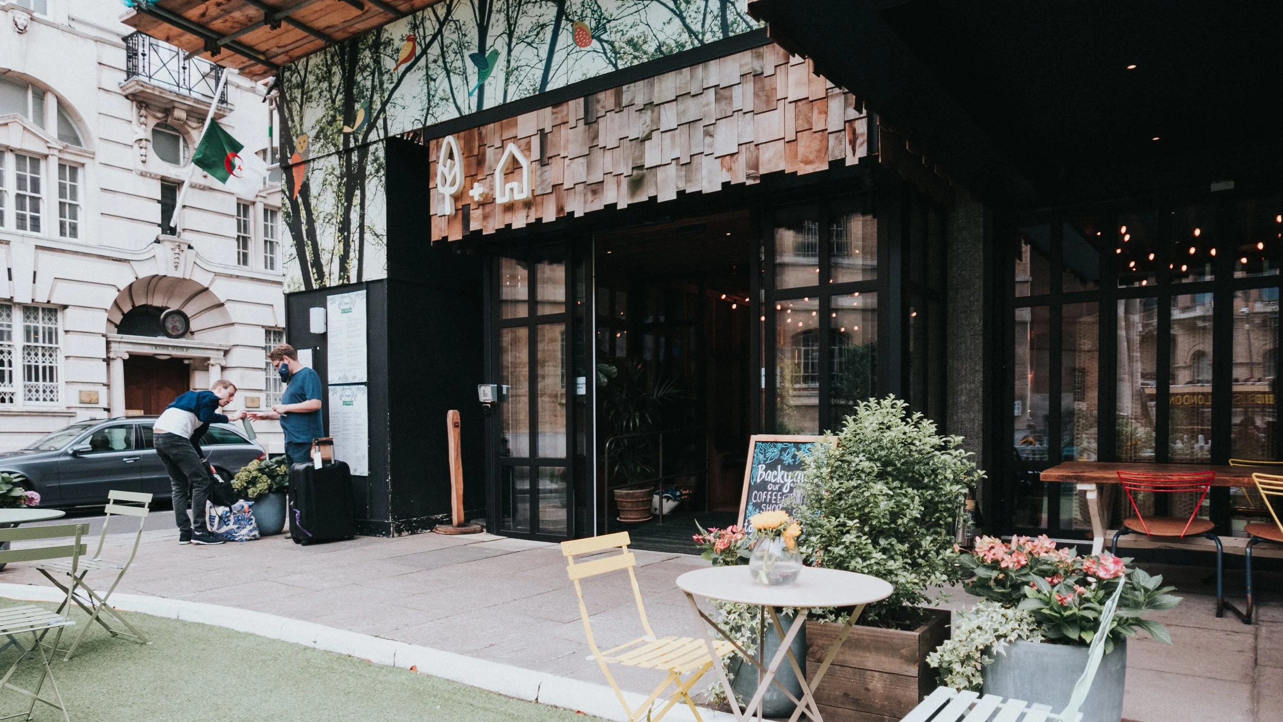 Outside The Treehouse Hotel, London for morning prep before a Old Marylebone Town Hall Wedding Photography