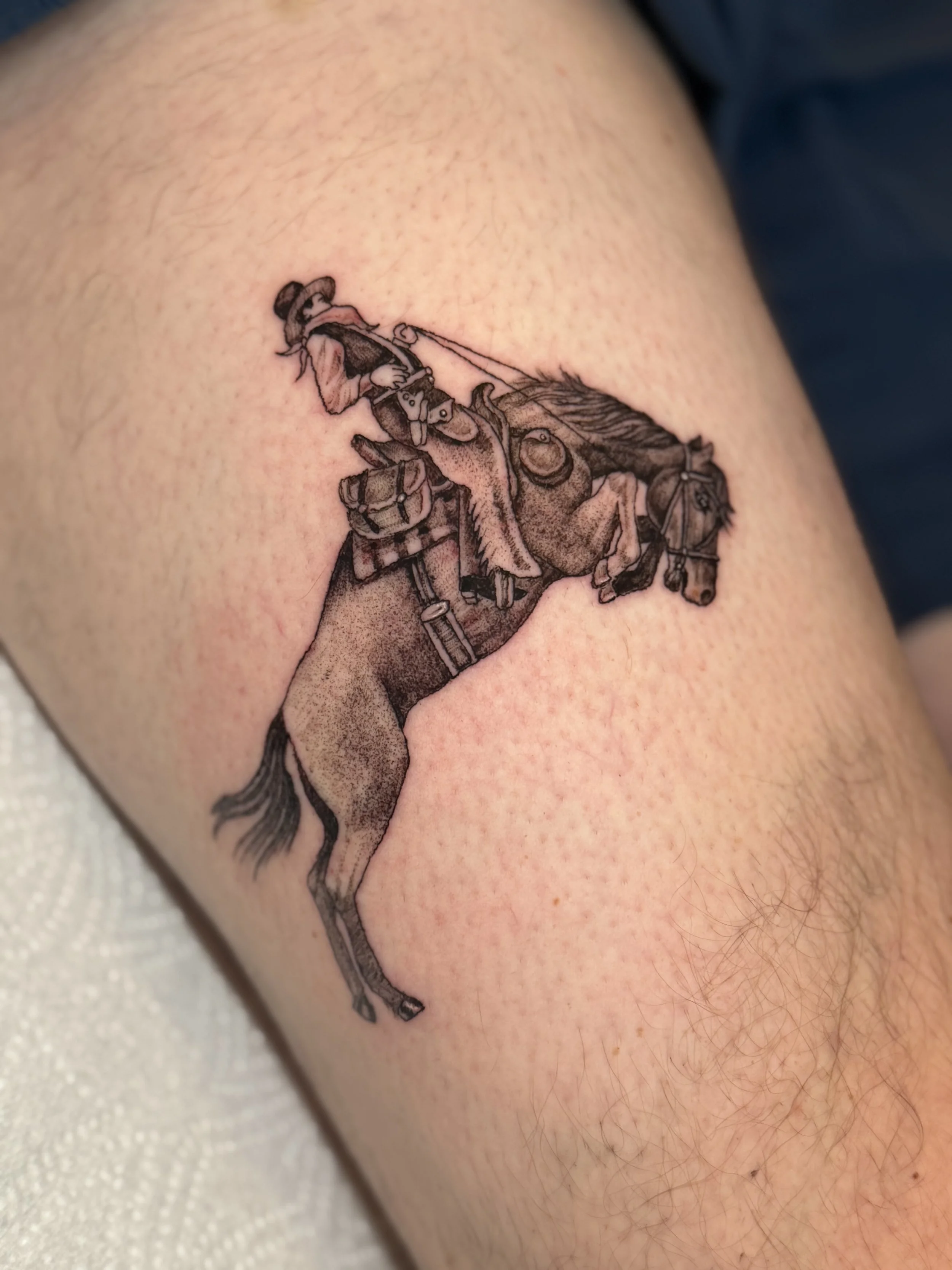 Fineline Black and Grey, Cowboy on his Horse