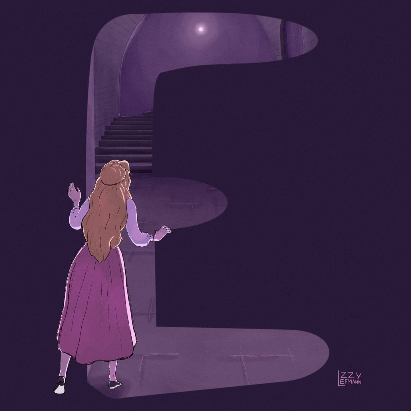 E for Princess Eilonwy from 'The Chronicles of Prydain'. I've not actually read the series (although plan to) but apparently she's very different from the Disney depiction in 'The Black Cauldron'. So perhaps I'll have to redraw her once I've read the