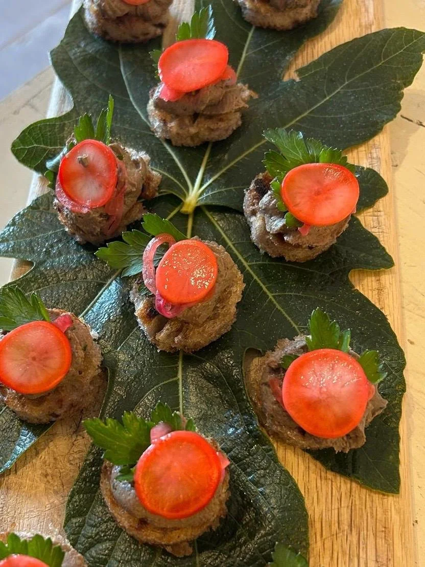 Crostini with Tuscan fegato and pickled radish.JPEG