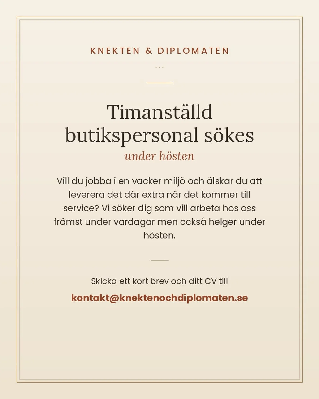 Nu s&ouml;ker vi timanst&auml;llda till h&ouml;sten! V&auml;lkommen med din intresseanm&auml;lan.