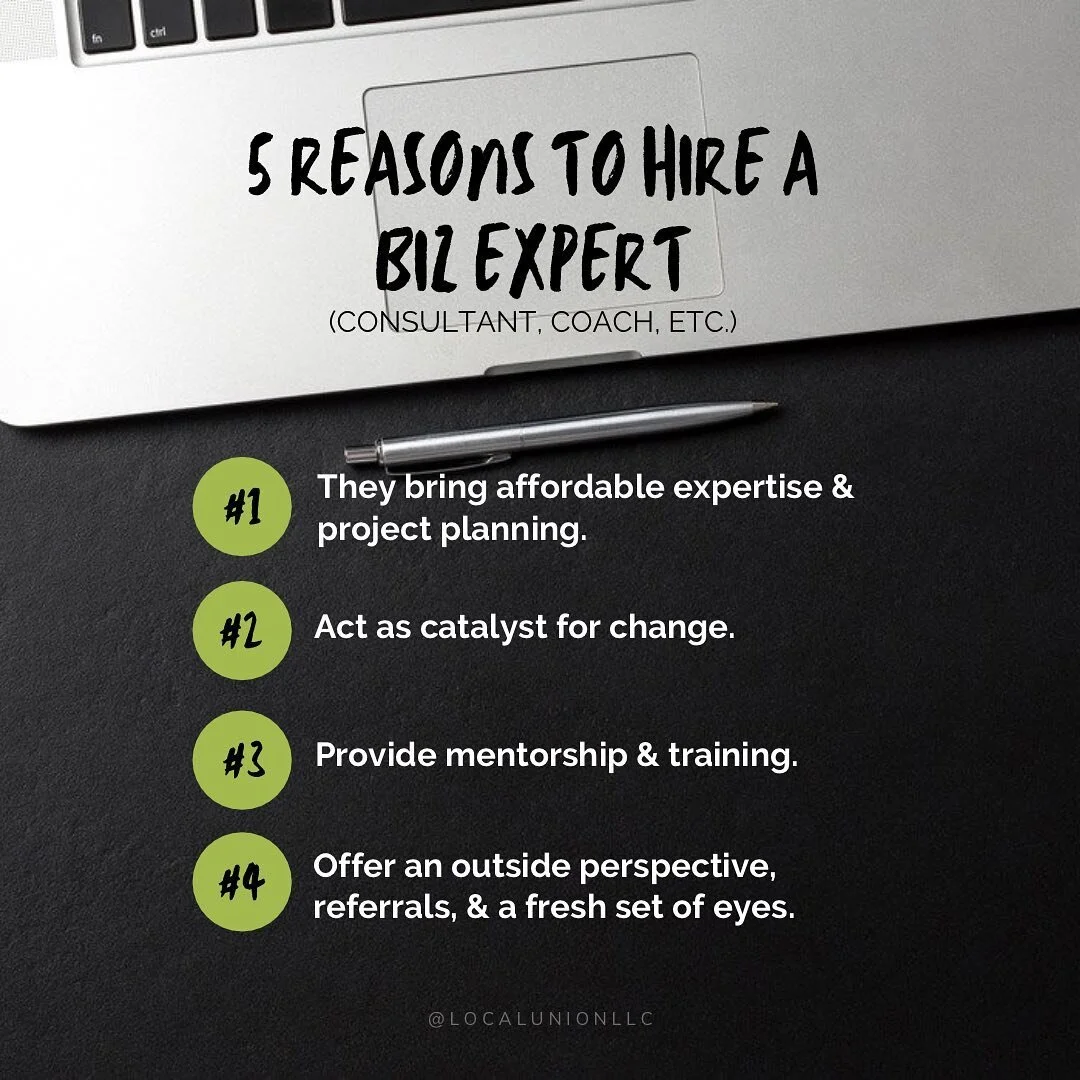 Should you hire an expert for your small biz? Read the link in our bio to find out 📚
Local Union is unique, as we combine both consulting and coaching to give our clients the best results (solutions and long-term training).
⁉️Have any questions fo