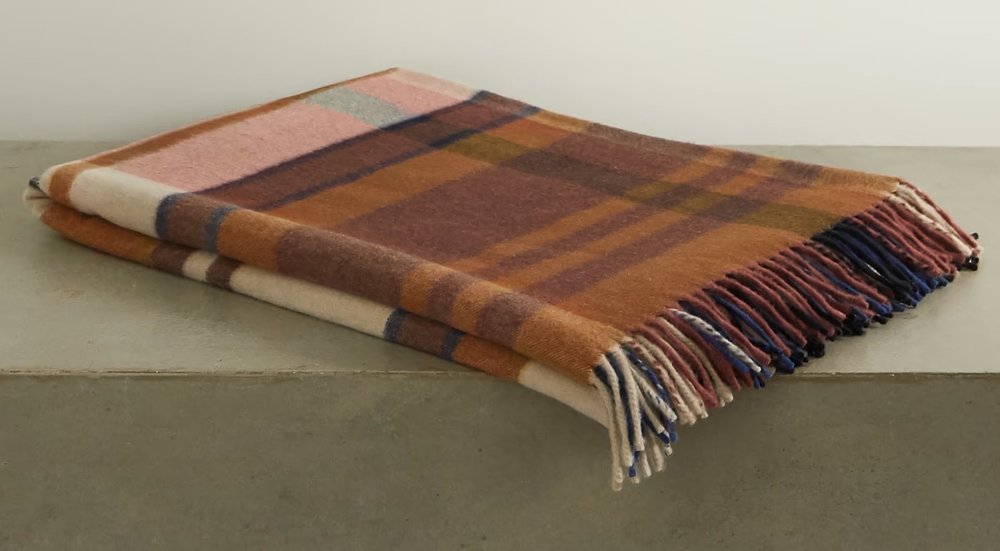Royal College fringed checked cashmere blanket